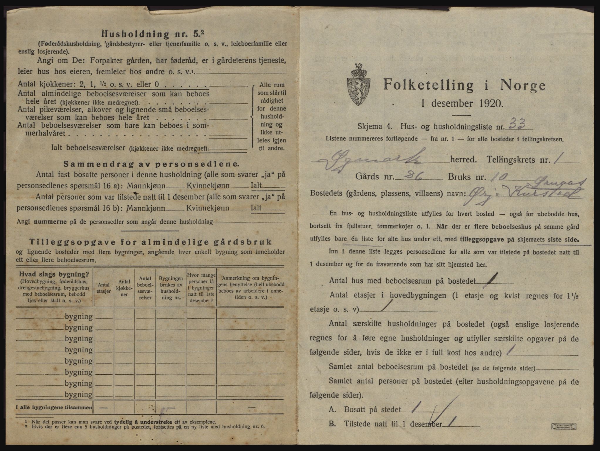 SAO, 1920 census for Øymark, 1920, p. 71