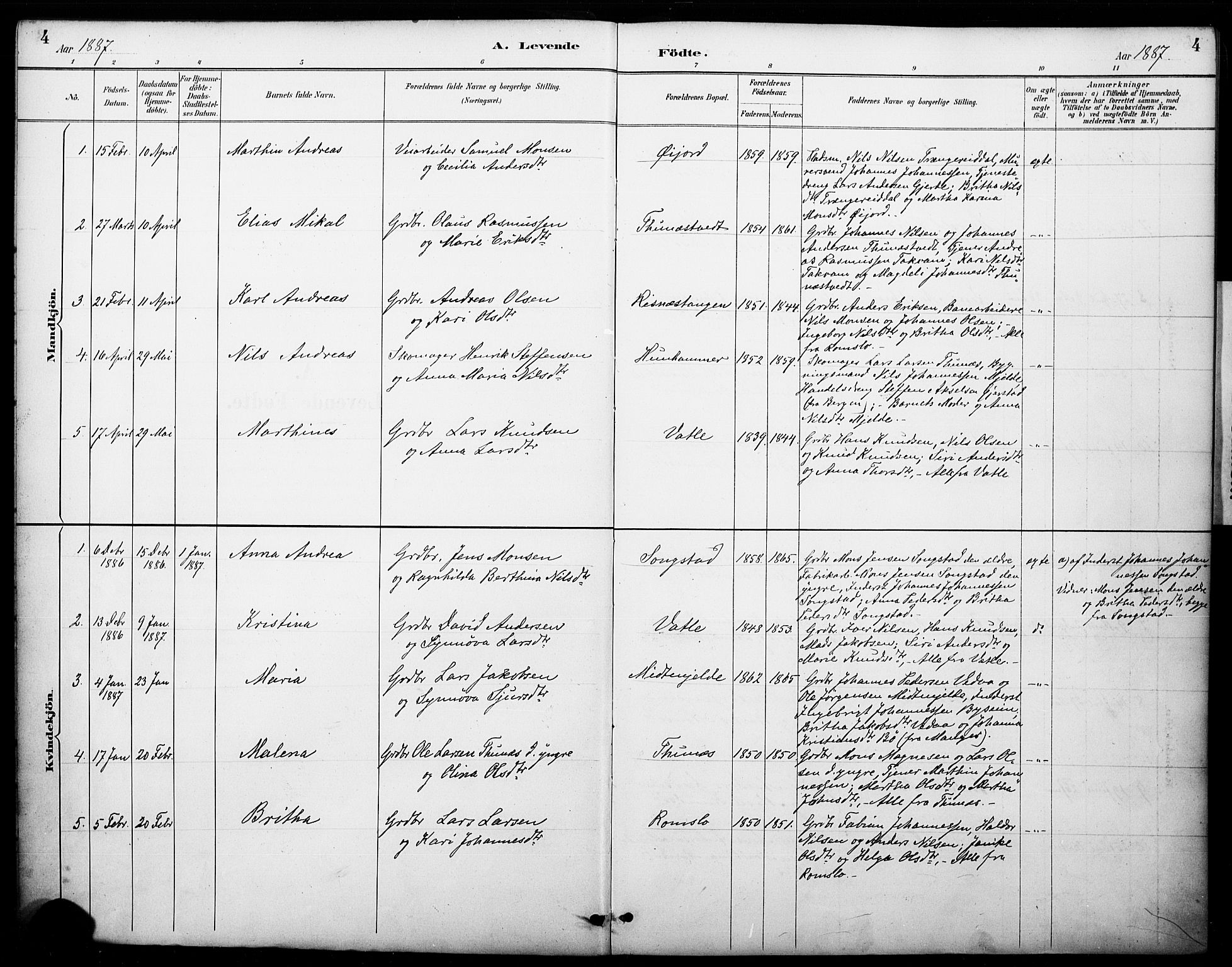 Haus sokneprestembete, SAB/A-75601/H/Haa: Parish register (official) no. B 1, 1887-1898, p. 4
