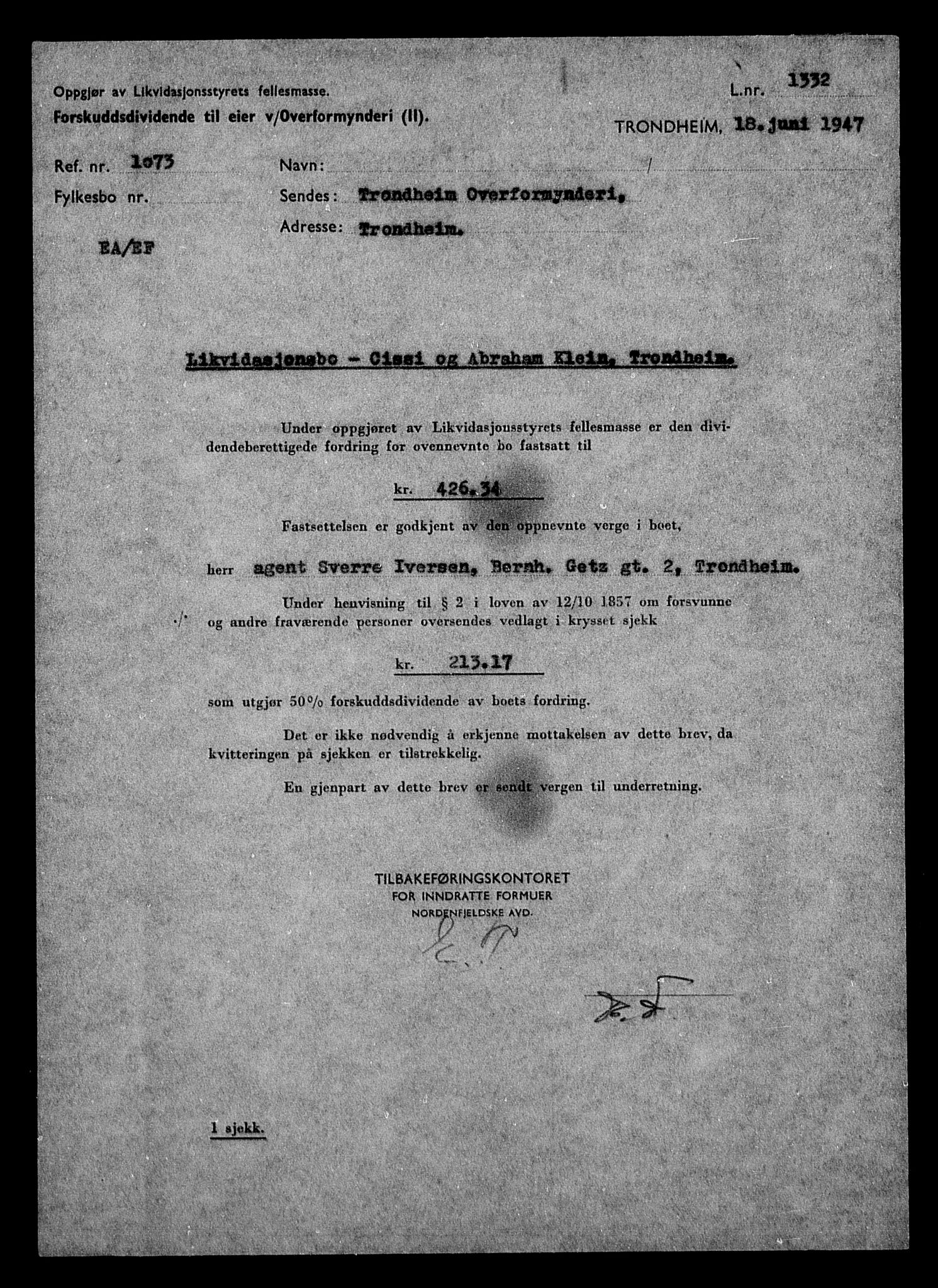 Justisdepartementet, Tilbakeføringskontoret for inndratte formuer, AV/RA-S-1564/H/Hc/Hca/L0900: --, 1945-1947, p. 360