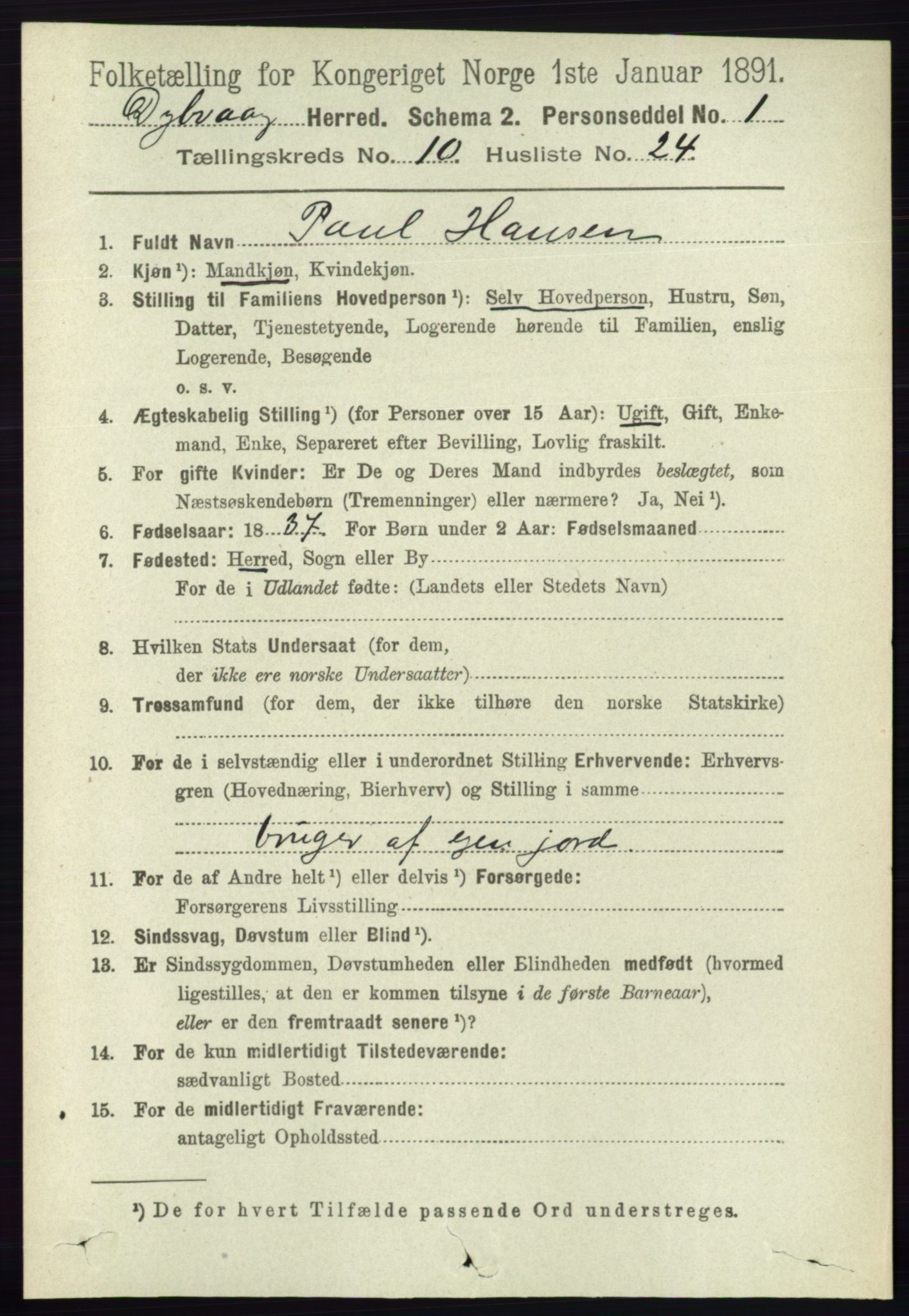 RA, 1891 census for 0915 Dypvåg, 1891, p. 3865