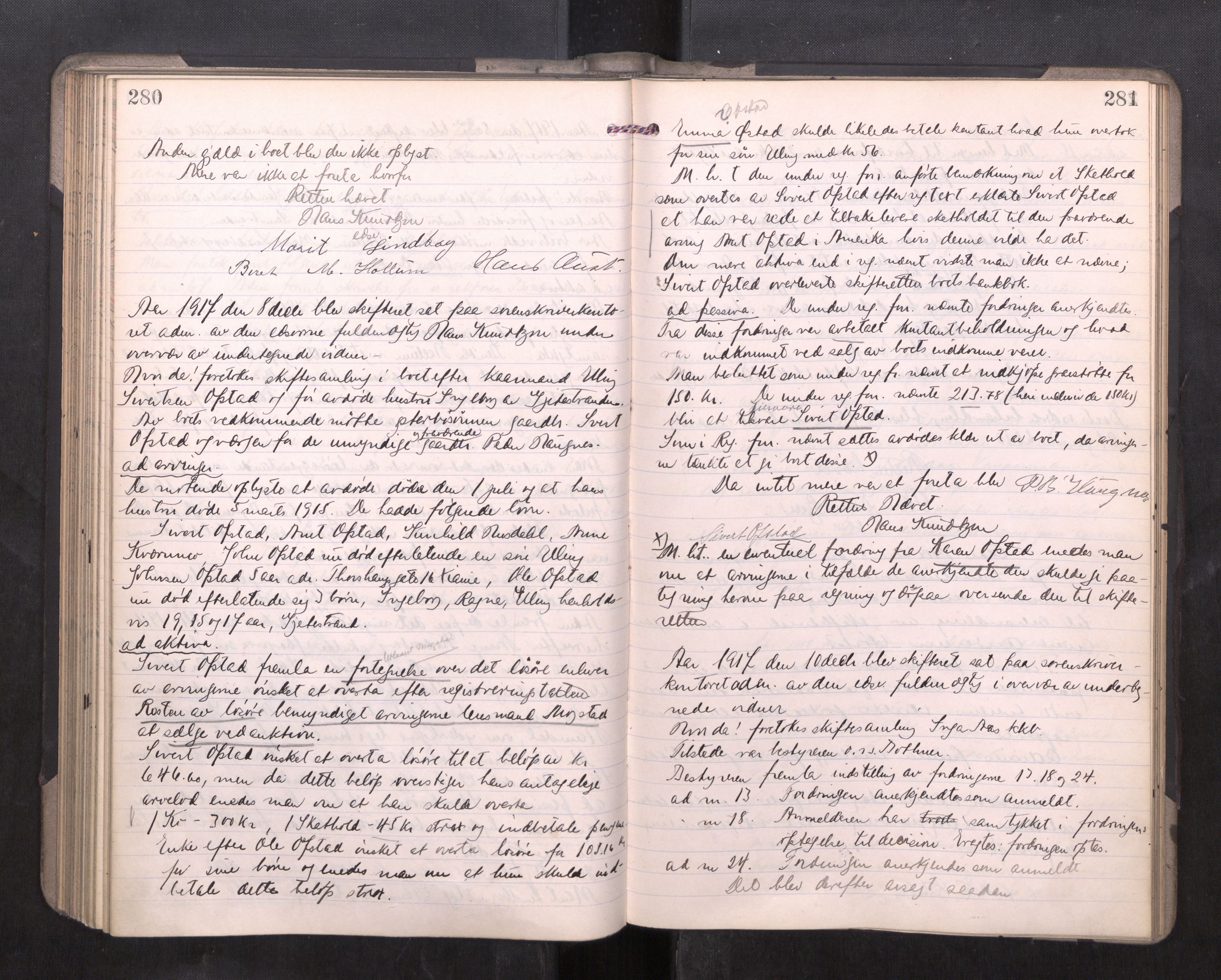 Strinda og Selbu sorenskriveri, AV/SAT-A-0015/3/3B/L0012: Skifteforhandlingsprot. 12, 1915-1919, p. 280-281