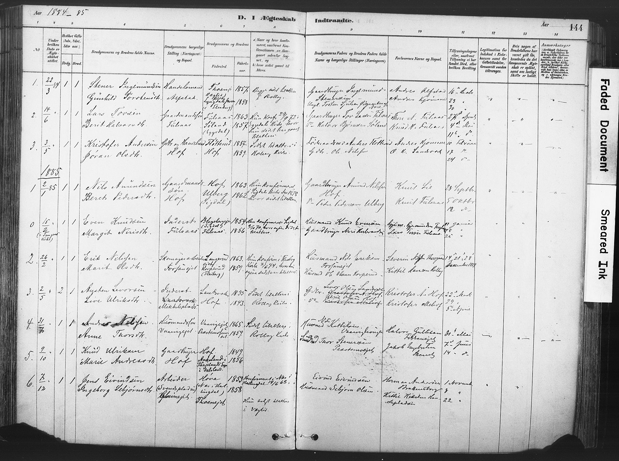 Rollag kirkebøker, SAKO/A-240/F/Fa/L0011: Parish register (official) no. I 11, 1878-1902, p. 144