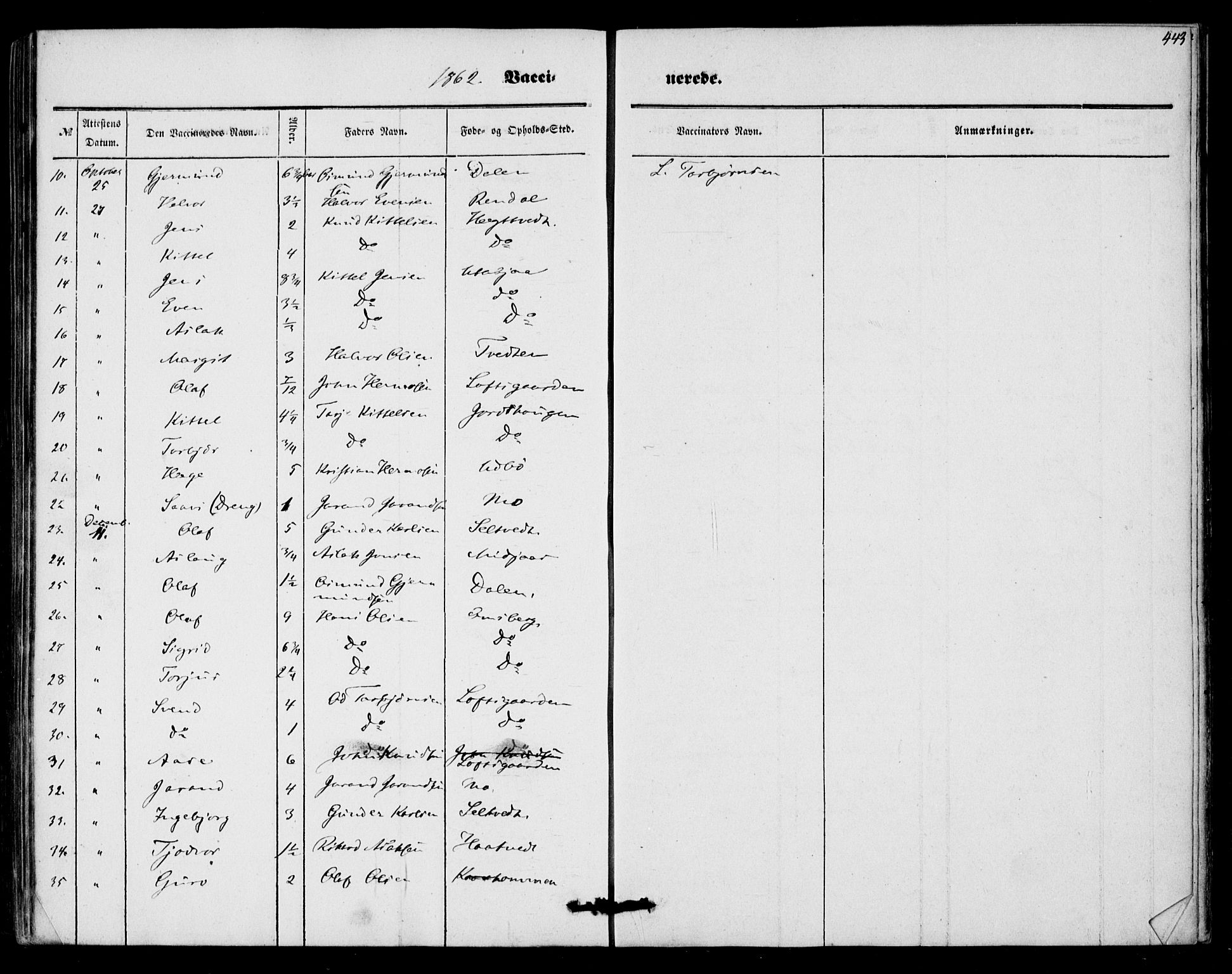 Mo kirkebøker, SAKO/A-286/F/Fa/L0005: Parish register (official) no. I 5, 1844-1864, p. 443