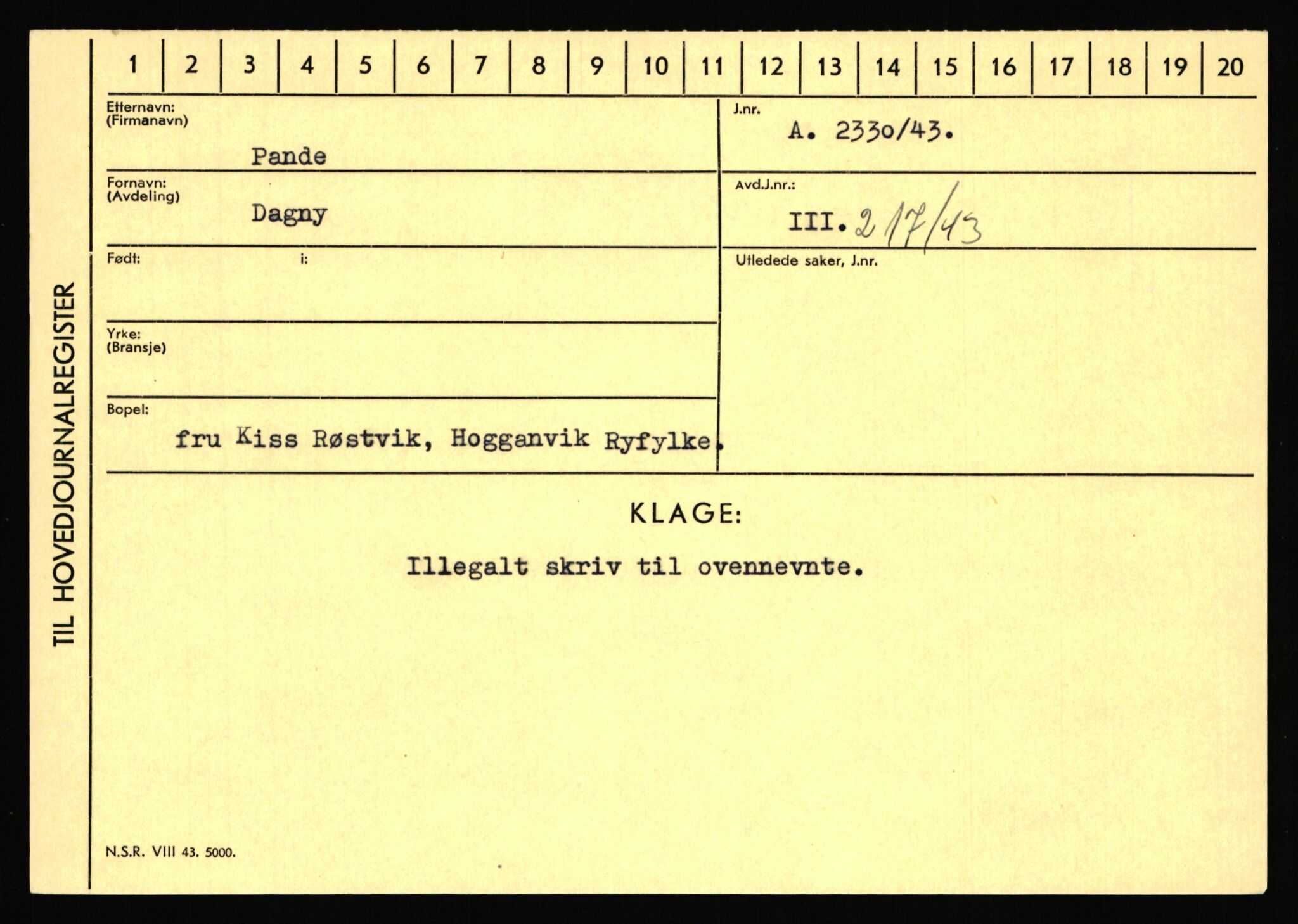 Statspolitiet - Hovedkontoret / Osloavdelingen, AV/RA-S-1329/C/Ca/L0012: Oanæs - Quistgaard	, 1943-1945, p. 2909