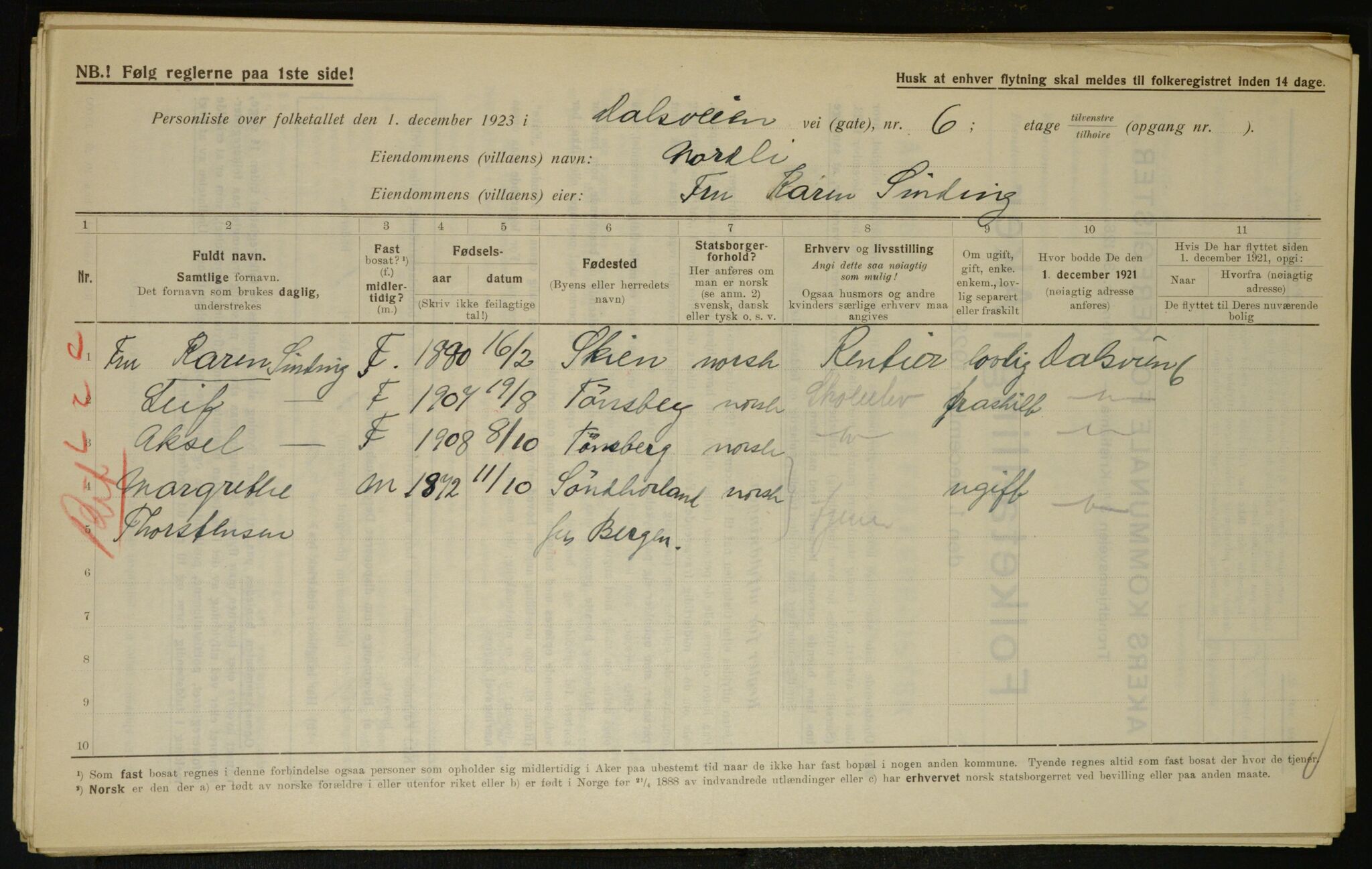 , Municipal Census 1923 for Aker, 1923, p. 8853