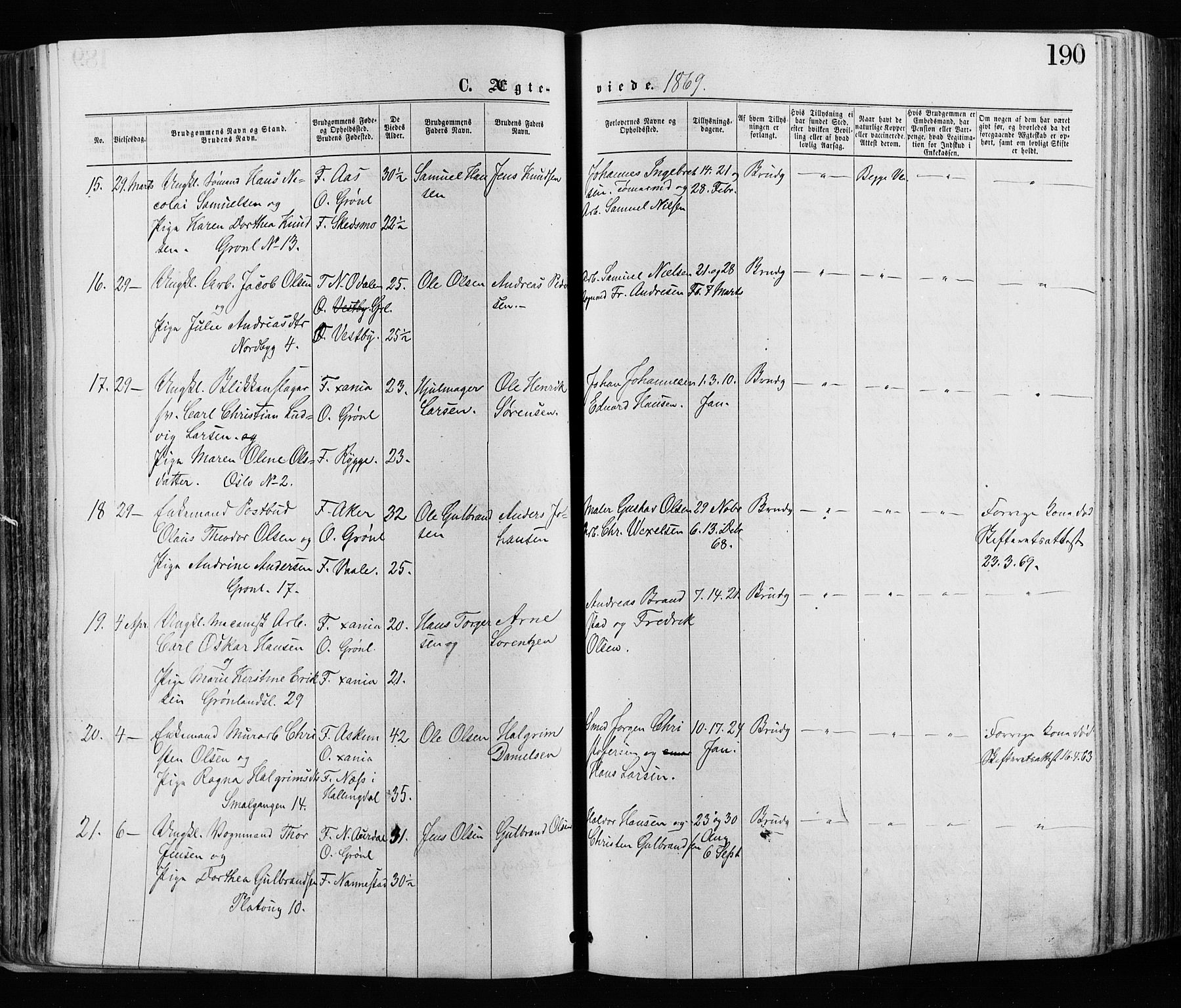 Grønland prestekontor Kirkebøker, SAO/A-10848/F/Fa/L0005: Parish register (official) no. 5, 1869-1880, p. 190
