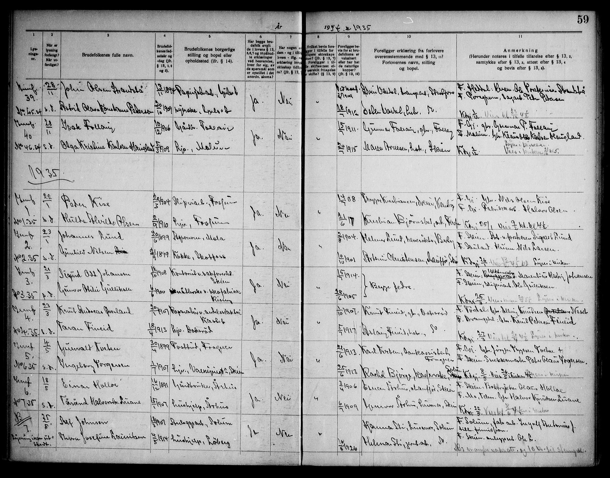 Gjerpen kirkebøker, SAKO/A-265/H/Ha/L0003: Banns register no. I 3, 1919-1946, p. 59