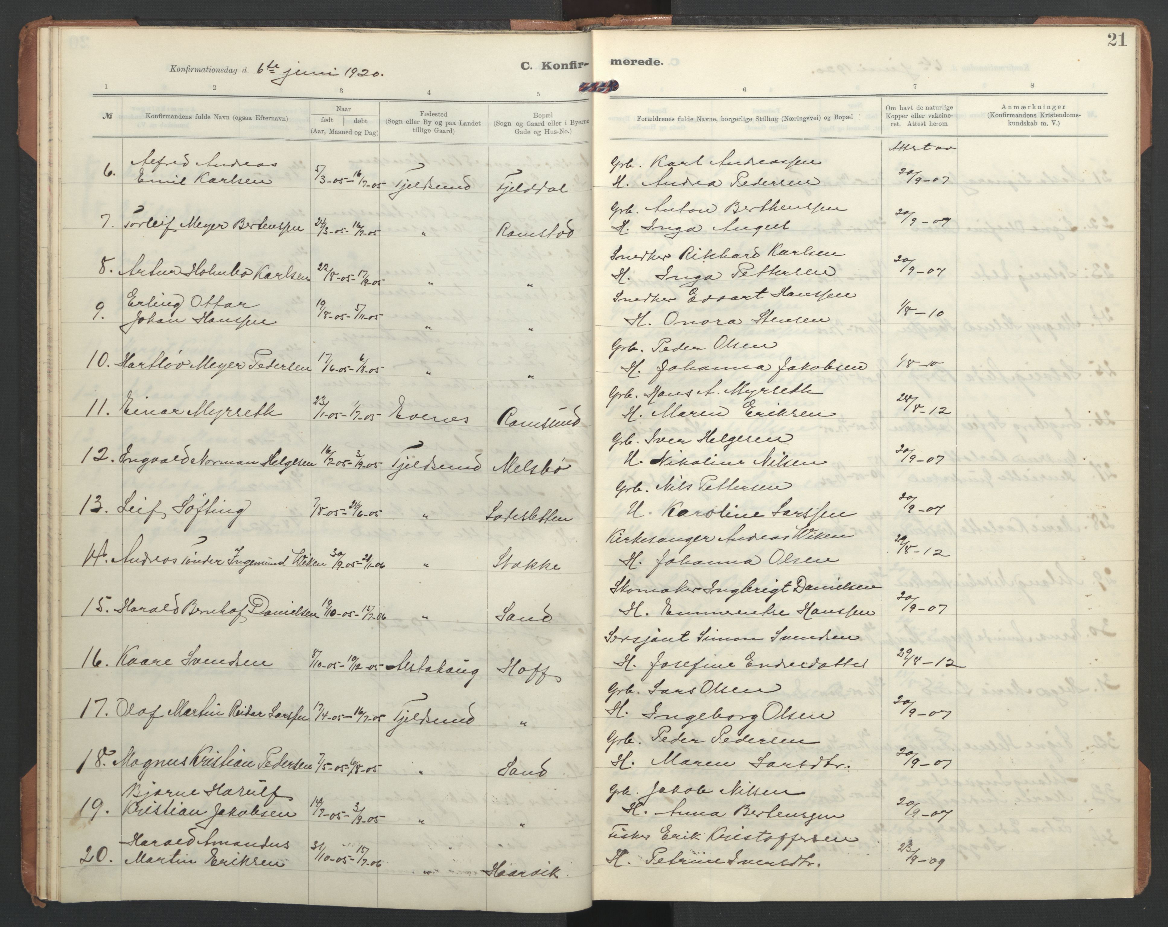 Ministerialprotokoller, klokkerbøker og fødselsregistre - Nordland, AV/SAT-A-1459/865/L0934: Parish register (copy) no. 865C06, 1911-1942, p. 21