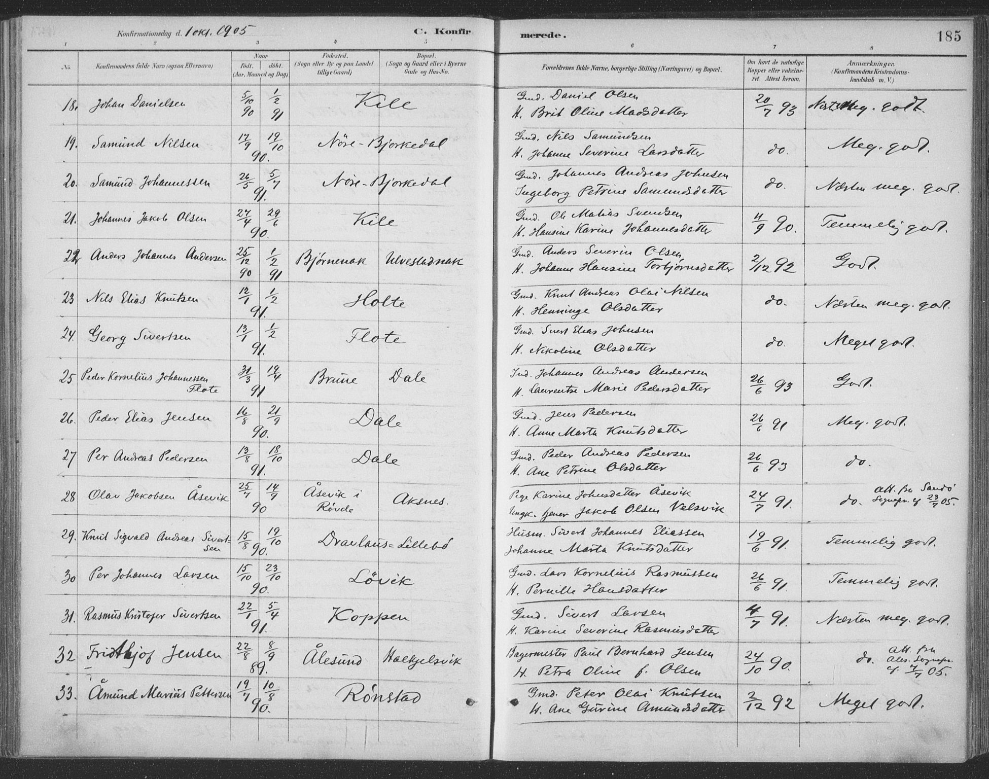 Ministerialprotokoller, klokkerbøker og fødselsregistre - Møre og Romsdal, AV/SAT-A-1454/511/L0142: Parish register (official) no. 511A09, 1891-1905, p. 185