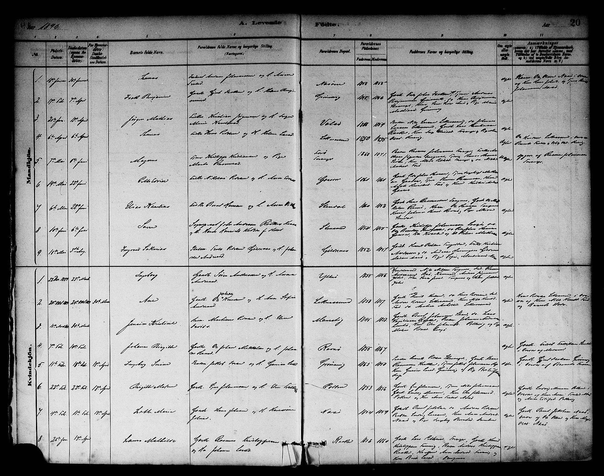 Solund sokneprestembete, SAB/A-81401: Parish register (official) no. A 1, 1881-1902, p. 20