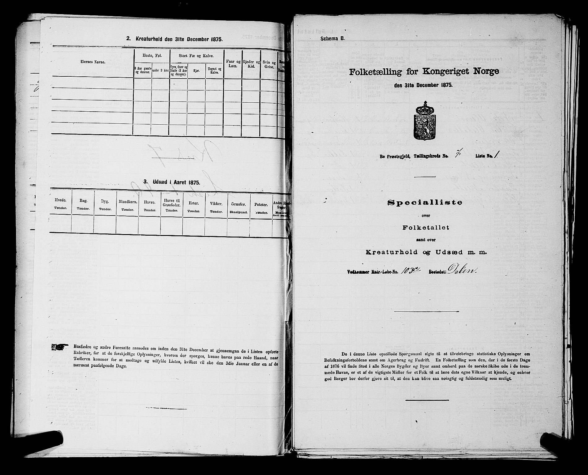 SAKO, 1875 census for 0821P Bø, 1875, p. 1000