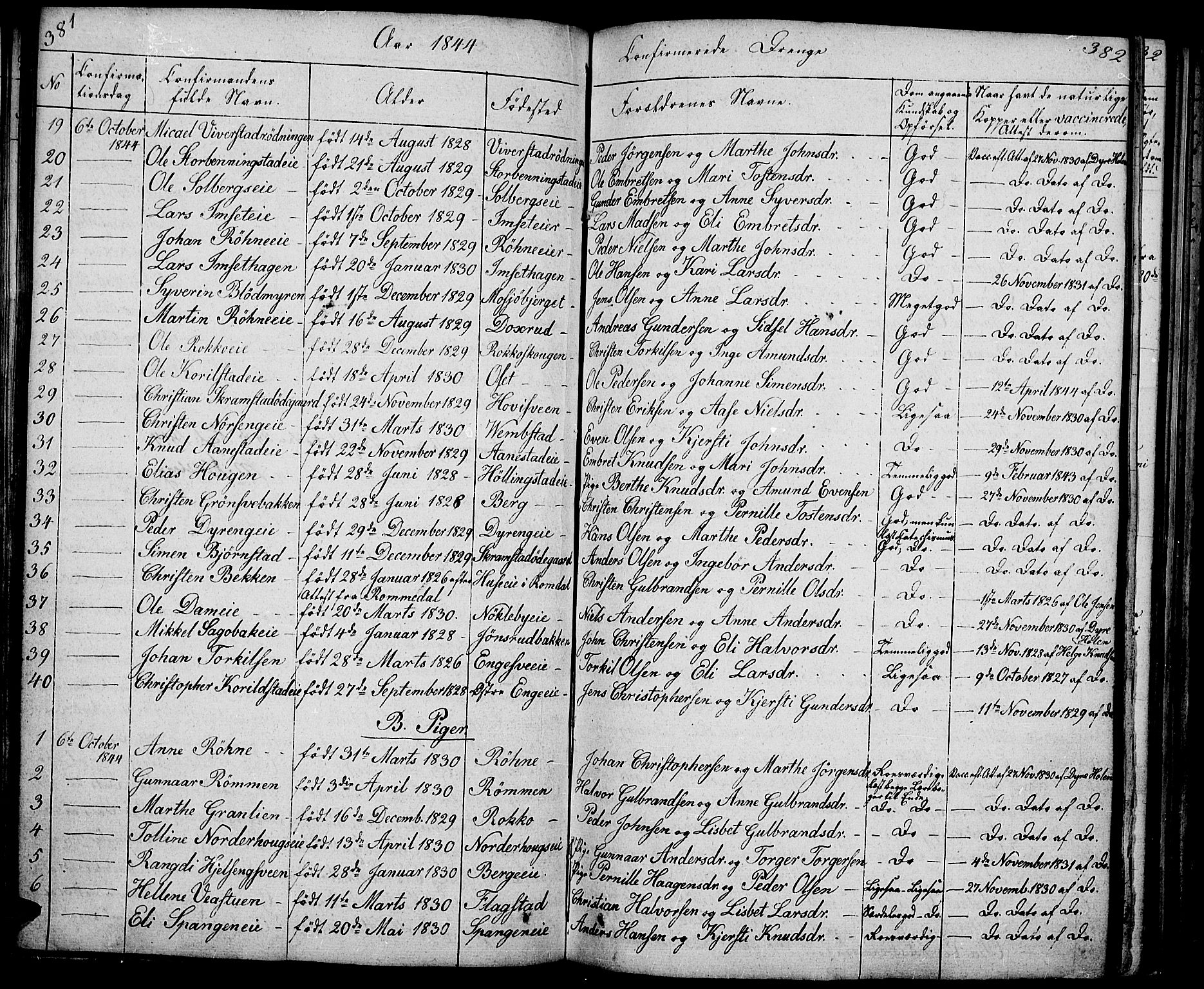 Løten prestekontor, SAH/PREST-022/L/La/L0002: Parish register (copy) no. 2, 1832-1850, p. 381-382