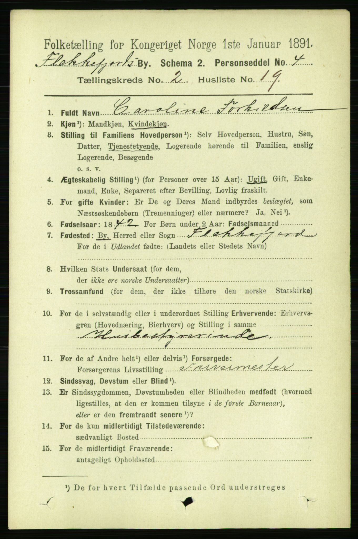 RA, 1891 census for 1004 Flekkefjord, 1891, p. 915