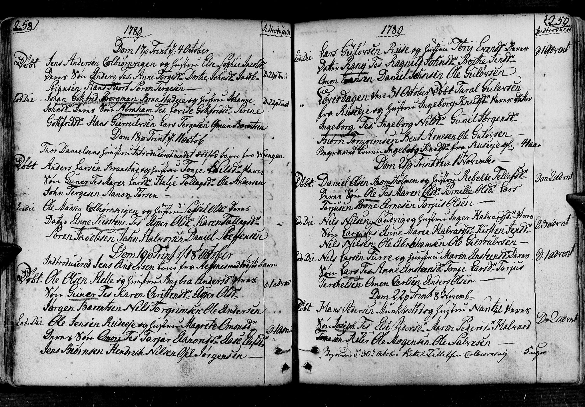 Øyestad sokneprestkontor, AV/SAK-1111-0049/F/Fa/L0008: Parish register (official) no. A 8, 1777-1804, p. 258-259
