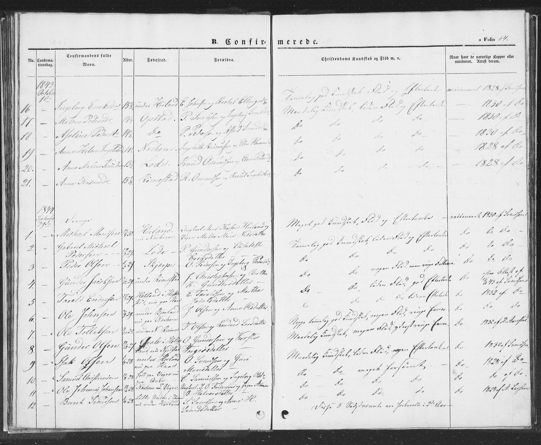 Hå sokneprestkontor, AV/SAST-A-101801/001/30BA/L0006: Parish register (official) no. A 5, 1842-1853, p. 64