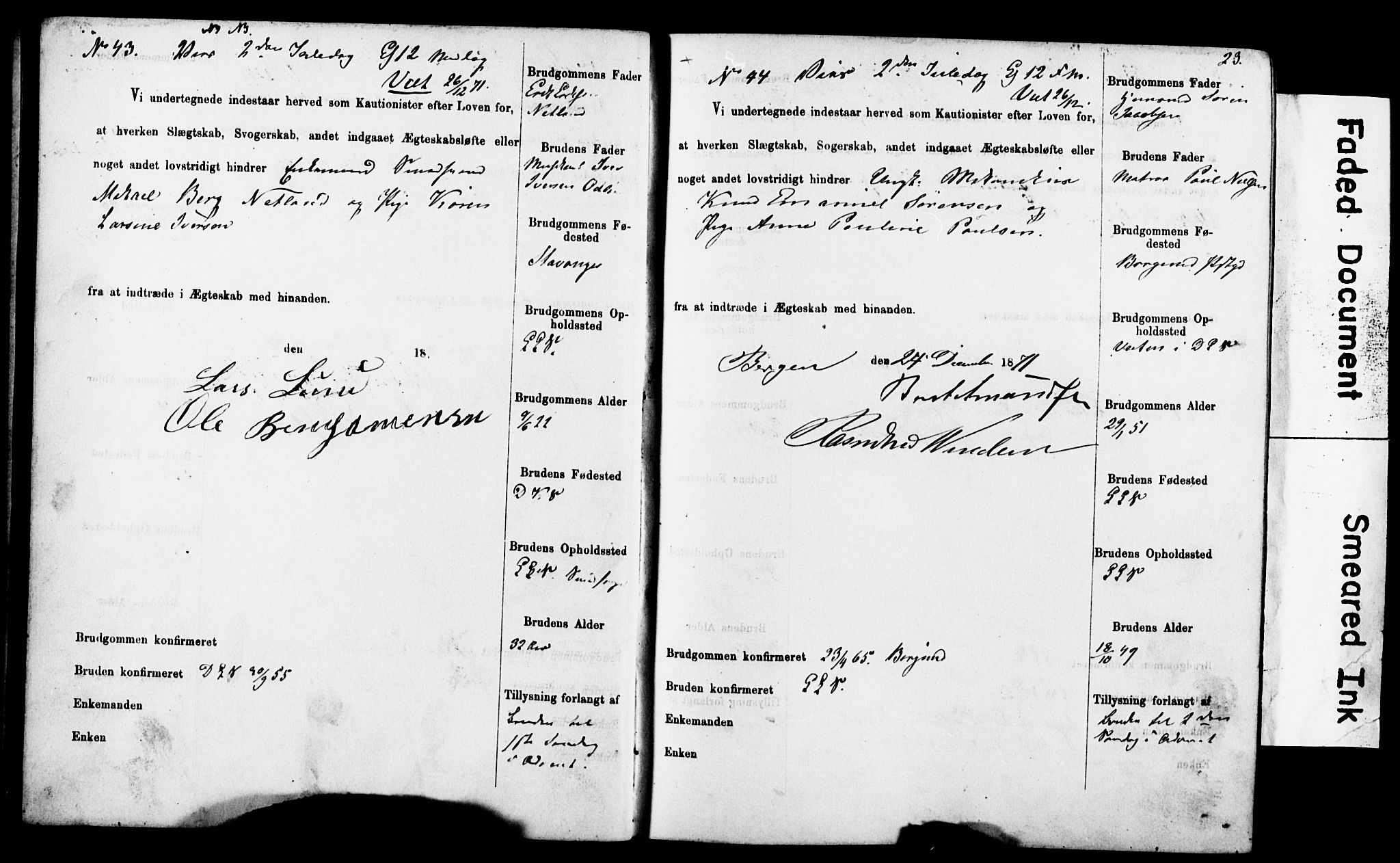 Korskirken sokneprestembete, AV/SAB-A-76101: Best man's statements no. II.5.4, 1871-1878, p. 23