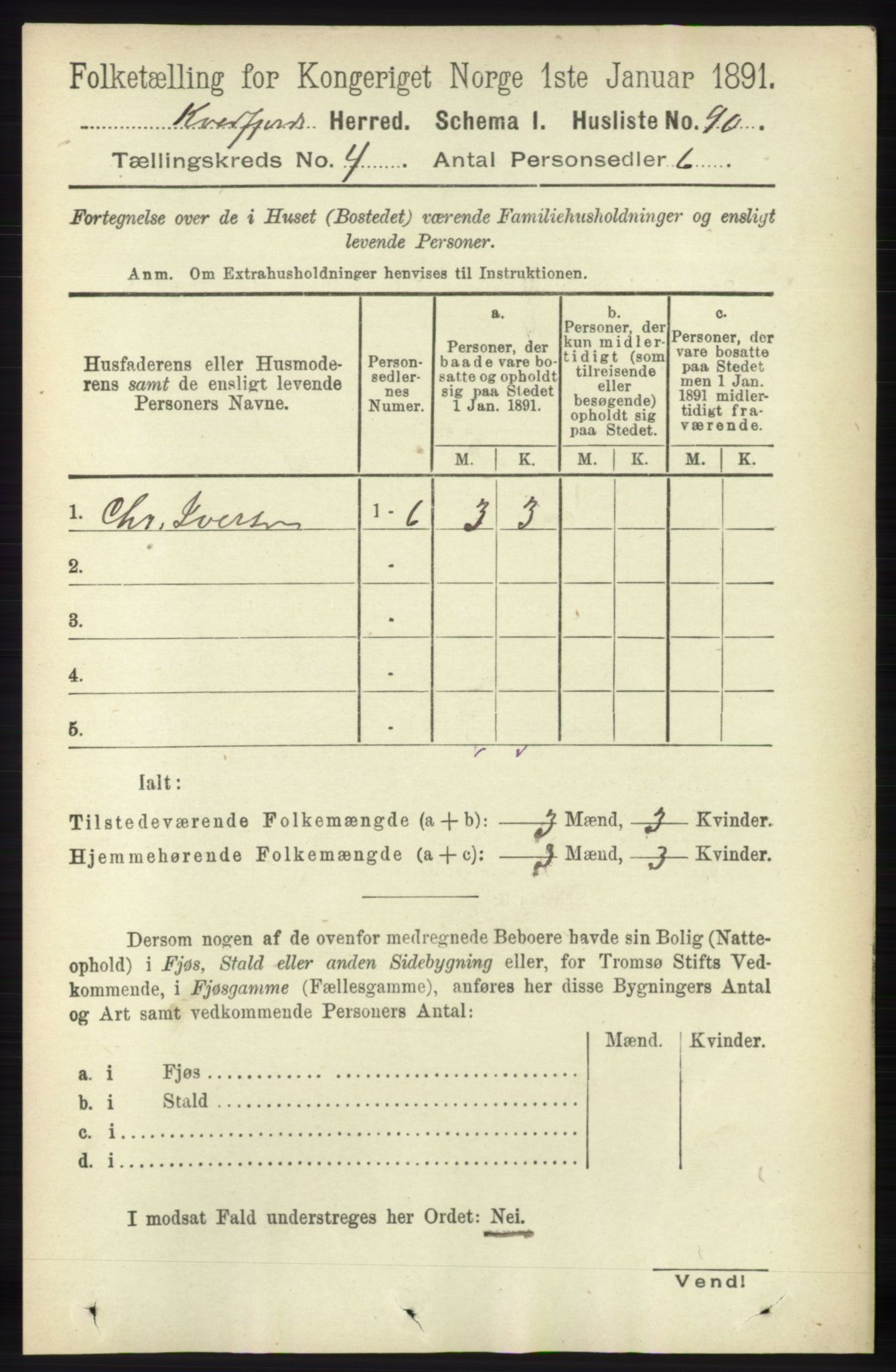 RA, 1891 census for 1911 Kvæfjord, 1891, p. 1840