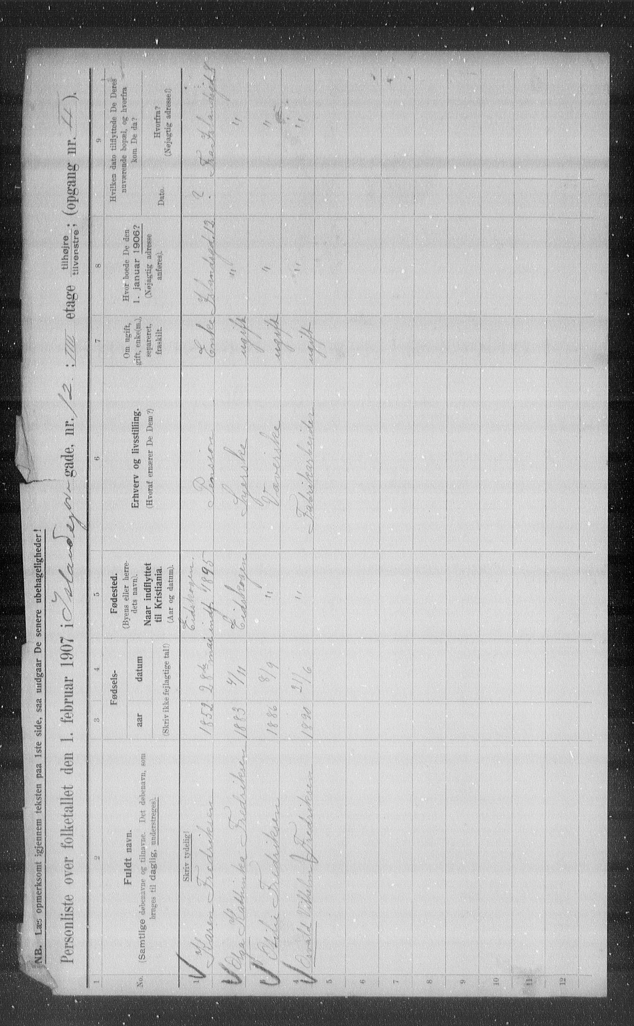 OBA, Municipal Census 1907 for Kristiania, 1907, p. 22944