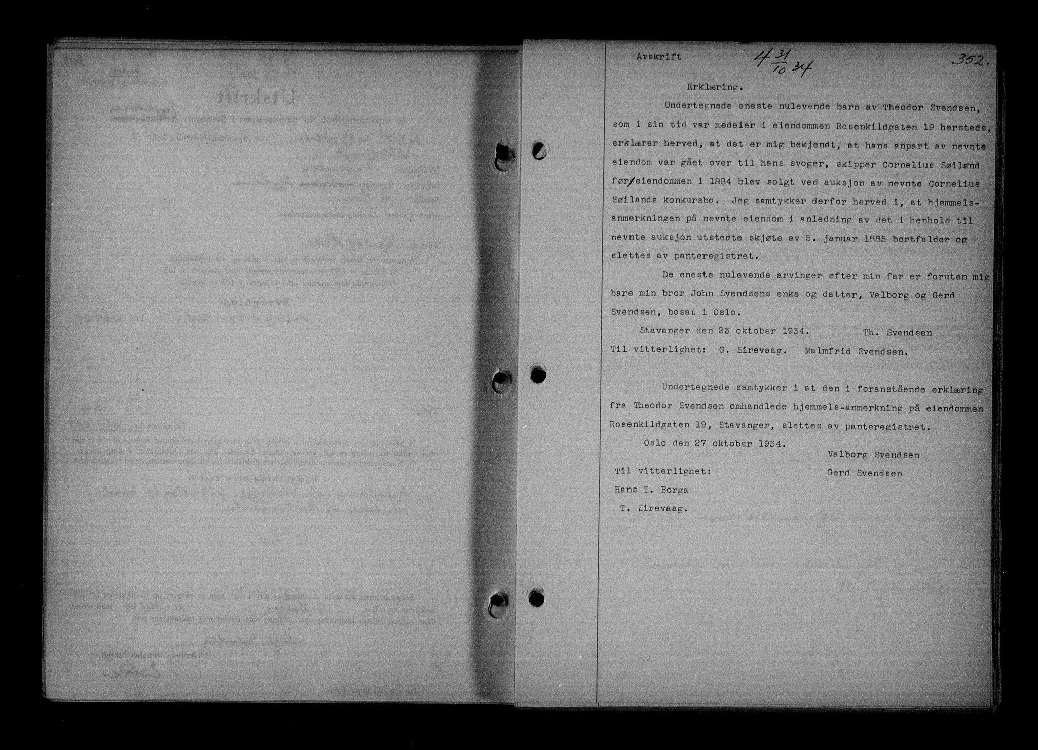 Stavanger byrett, AV/SAST-A-100455/001/4/41/410BB/L0007: Mortgage book no. 57, 1934-1934, Deed date: 31.10.1934