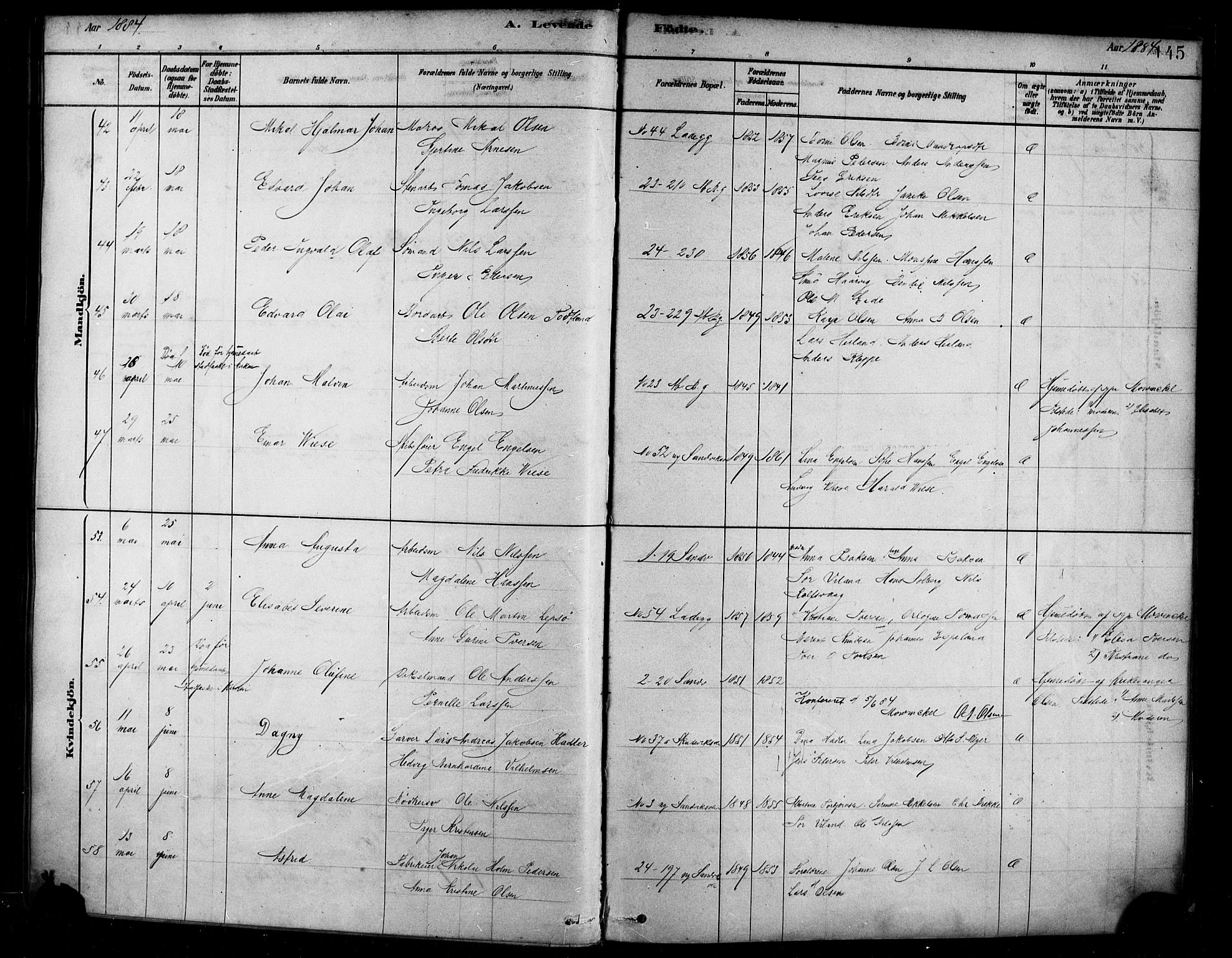 Sandviken Sokneprestembete, AV/SAB-A-77601/H/Ha/L0004: Parish register (official) no. B 1, 1878-1891, p. 145