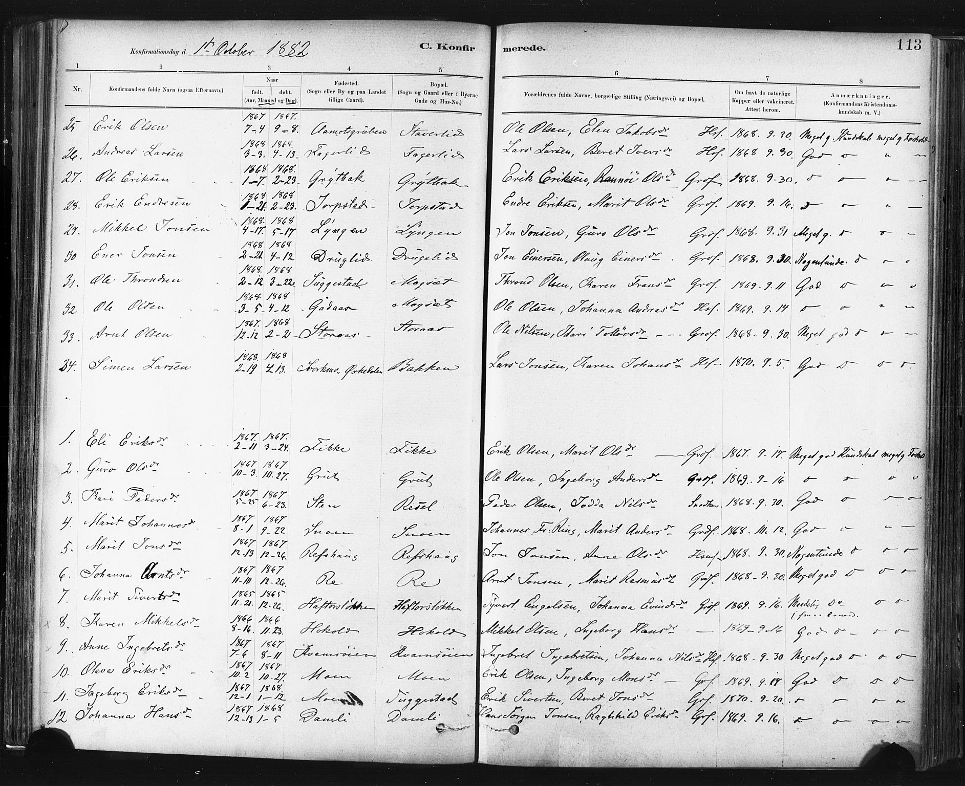 Ministerialprotokoller, klokkerbøker og fødselsregistre - Sør-Trøndelag, SAT/A-1456/672/L0857: Parish register (official) no. 672A09, 1882-1893, p. 113
