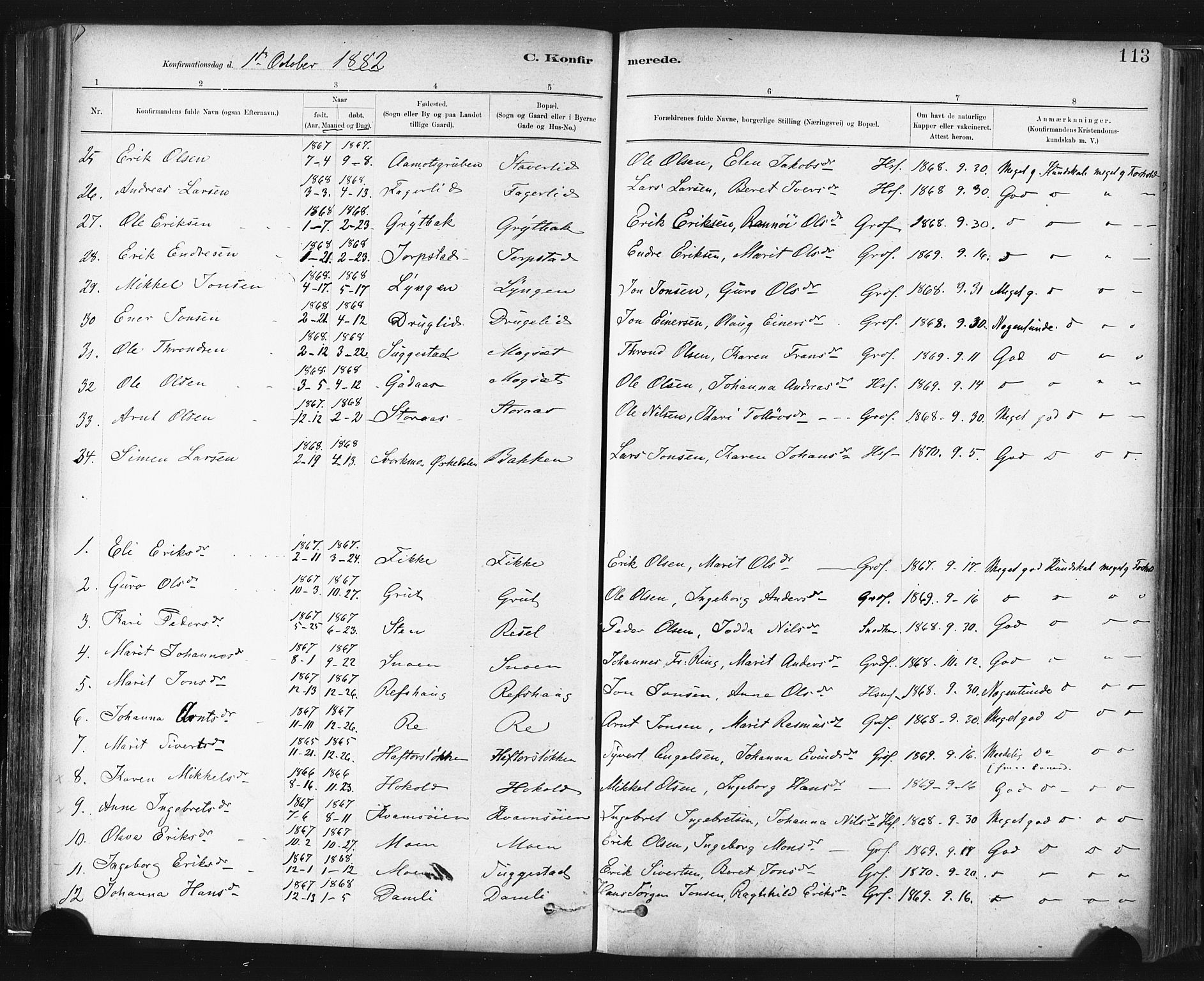 Ministerialprotokoller, klokkerbøker og fødselsregistre - Sør-Trøndelag, AV/SAT-A-1456/672/L0857: Parish register (official) no. 672A09, 1882-1893, p. 113