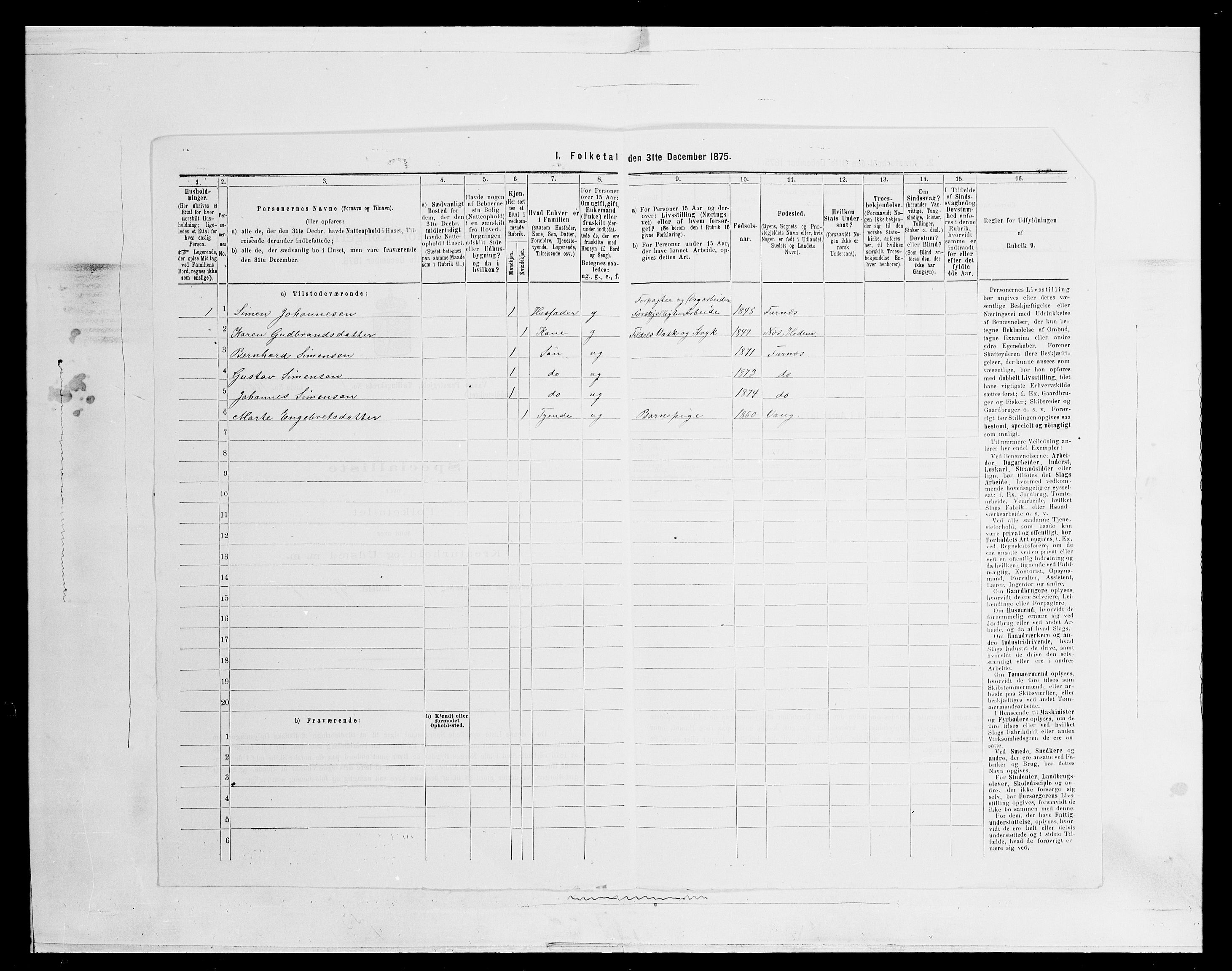 SAH, 1875 census for 0414L Vang/Vang og Furnes, 1875, p. 445