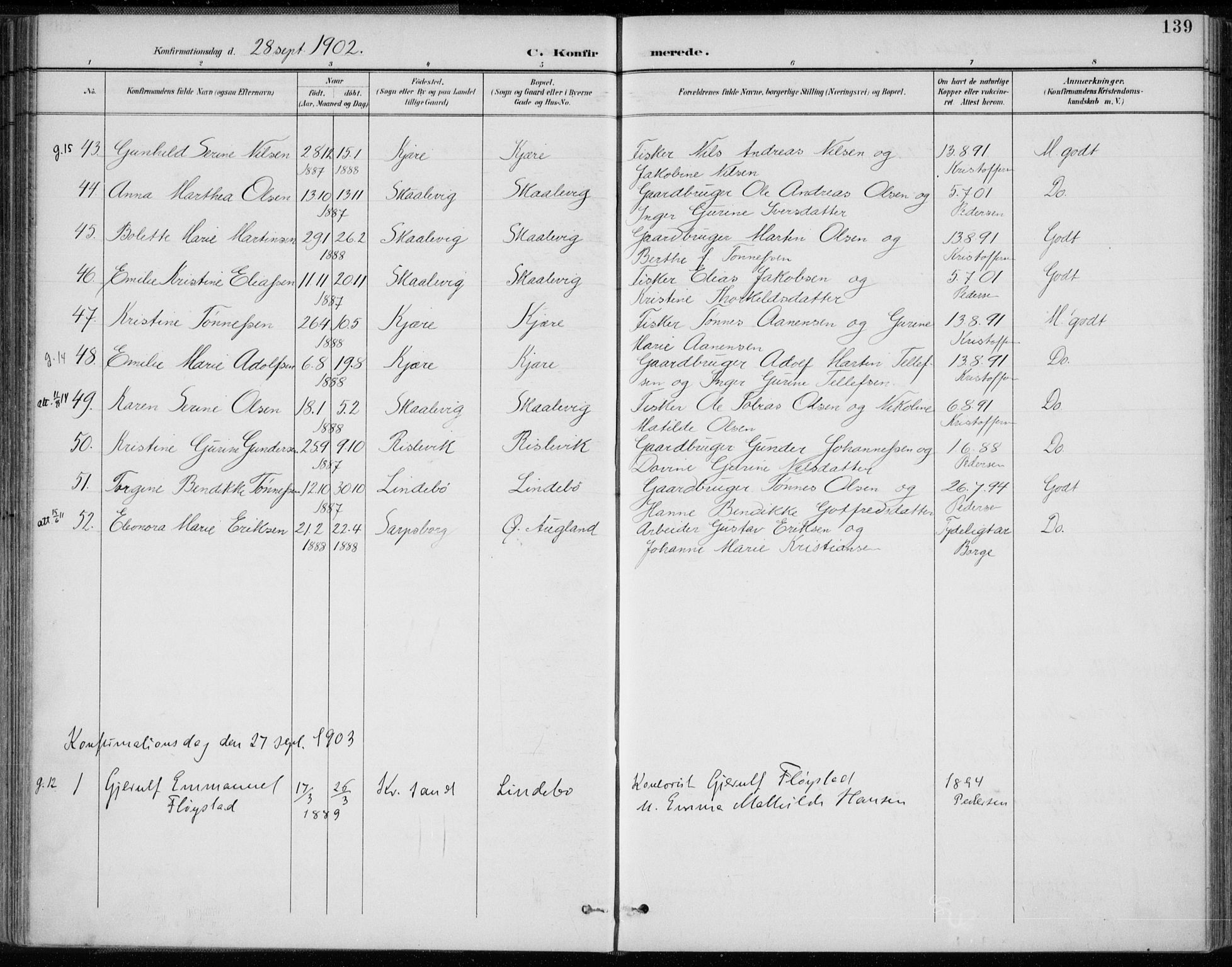 Oddernes sokneprestkontor, SAK/1111-0033/F/Fa/Faa/L0010: Parish register (official) no. A 10, 1897-1911, p. 139