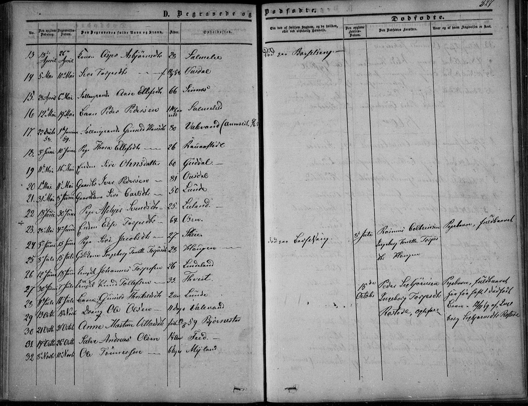 Sirdal sokneprestkontor, AV/SAK-1111-0036/F/Fa/Fab/L0002: Parish register (official) no. A 2, 1855-1874, p. 327