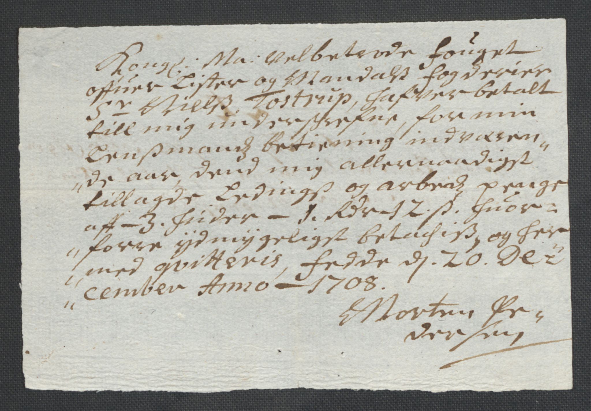 Rentekammeret inntil 1814, Reviderte regnskaper, Fogderegnskap, AV/RA-EA-4092/R43/L2552: Fogderegnskap Lista og Mandal, 1705-1709, p. 119