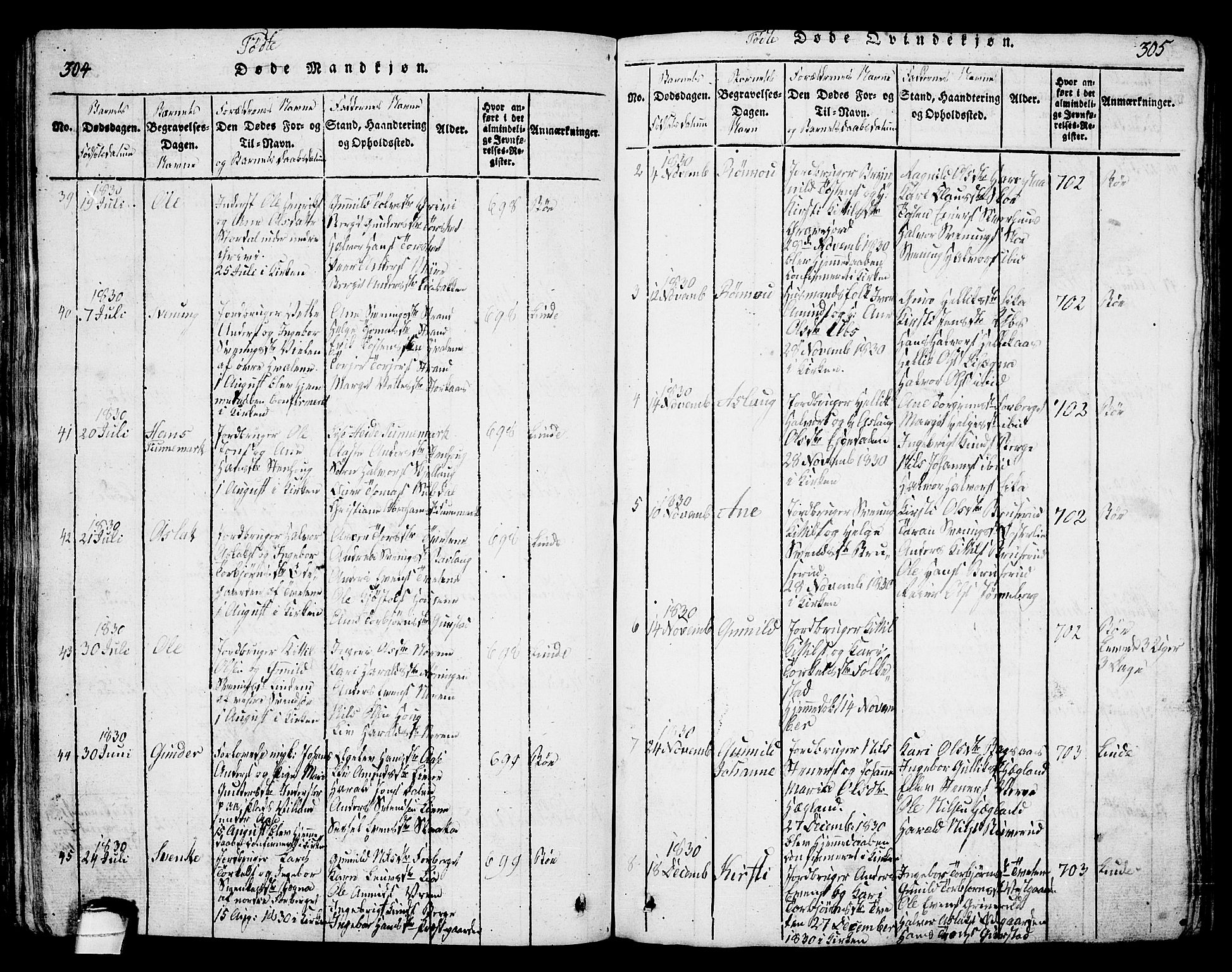 Bø kirkebøker, AV/SAKO-A-257/G/Ga/L0001: Parish register (copy) no. 1, 1815-1831, p. 304-305