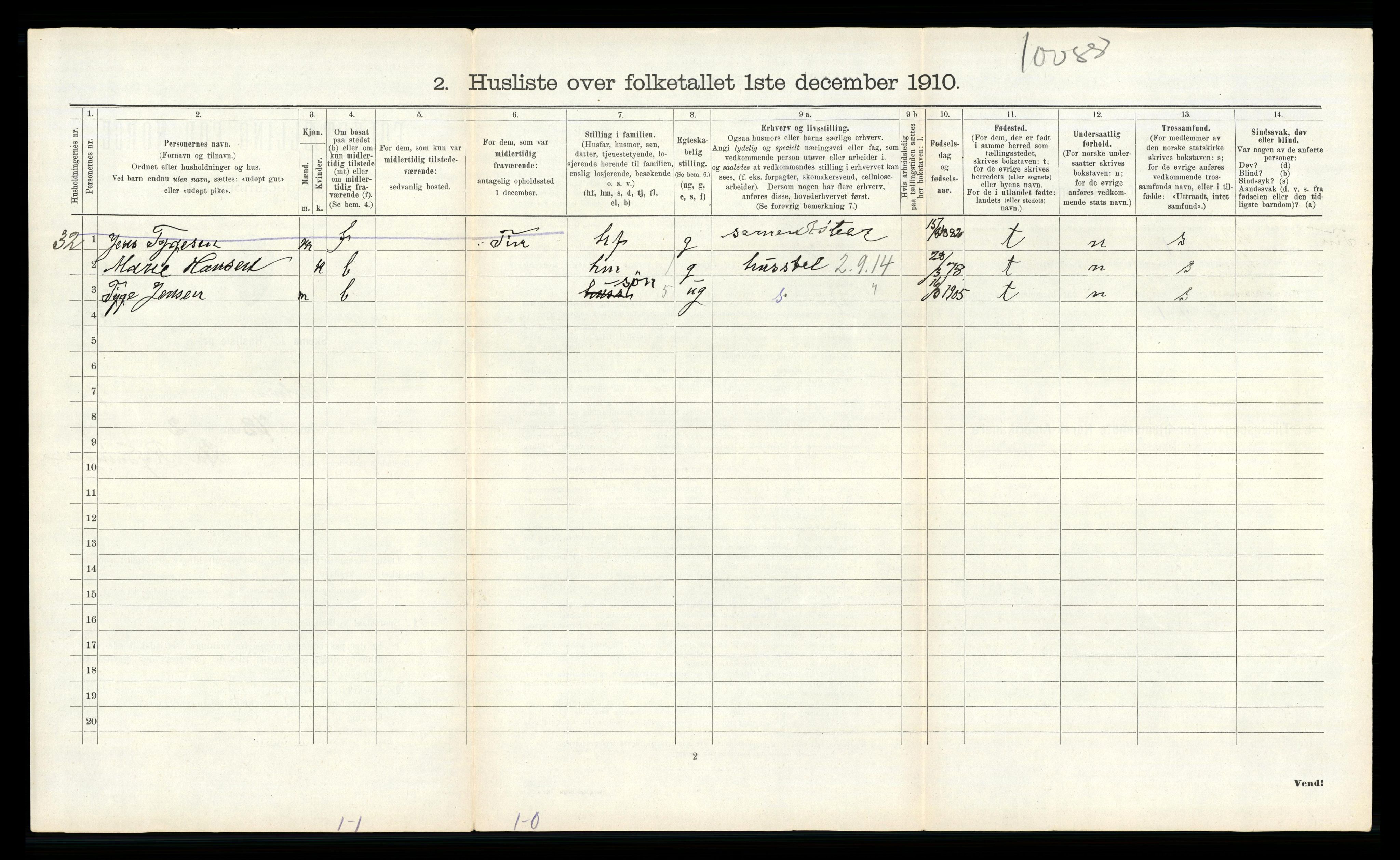 RA, 1910 census for Solum, 1910, p. 2272