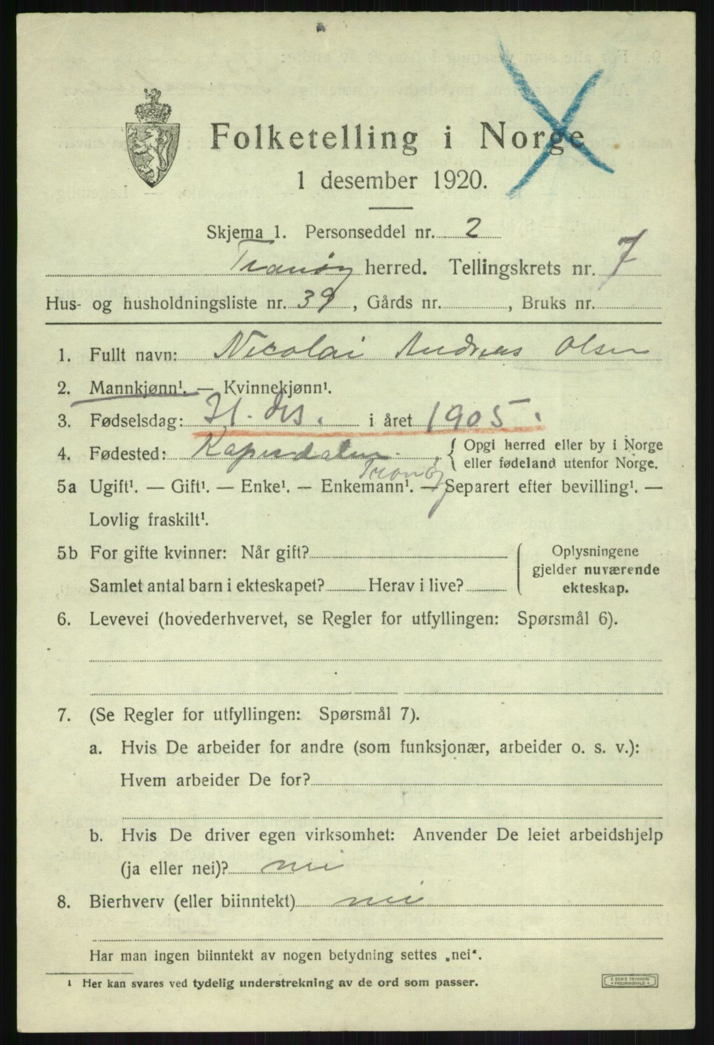 SATØ, 1920 census for Tranøy, 1920, p. 3803