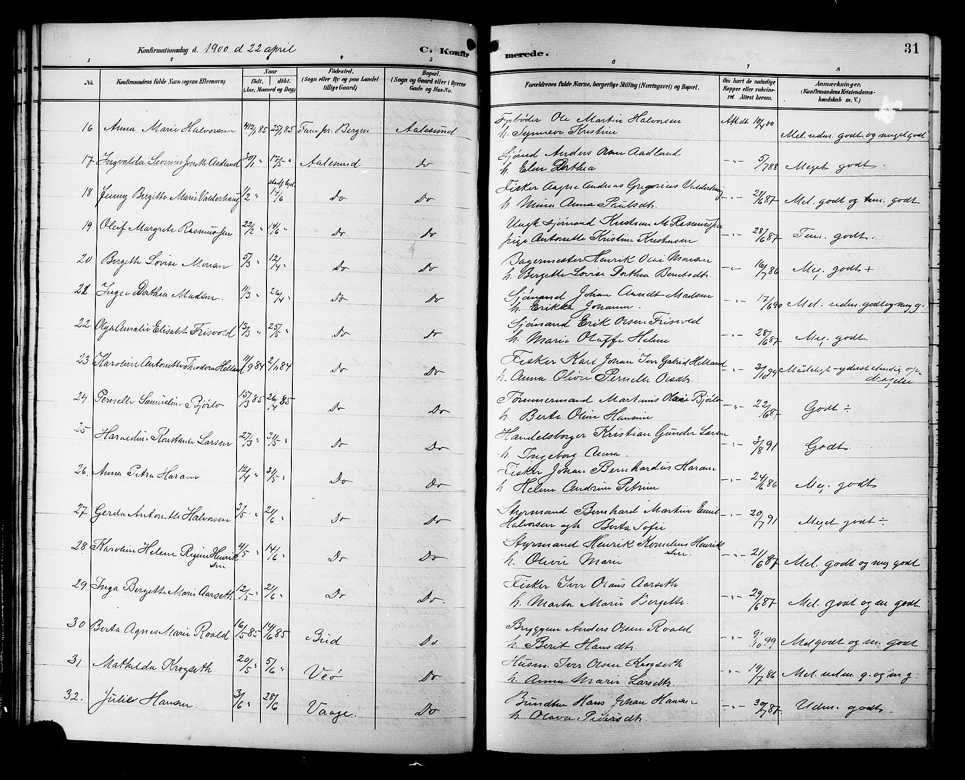 Ministerialprotokoller, klokkerbøker og fødselsregistre - Møre og Romsdal, AV/SAT-A-1454/529/L0469: Parish register (copy) no. 529C06, 1898-1906, p. 31