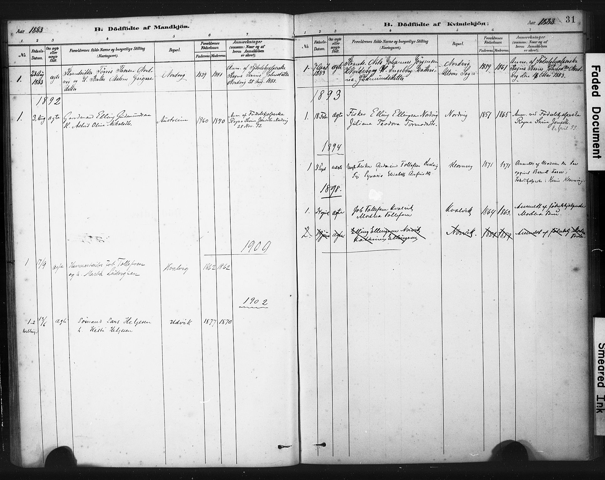Torvastad sokneprestkontor, SAST/A -101857/H/Ha/Haa/L0016: Parish register (official) no. A 15, 1883-1903, p. 31