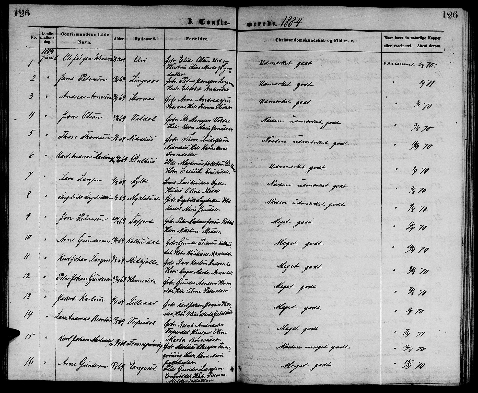 Ministerialprotokoller, klokkerbøker og fødselsregistre - Møre og Romsdal, AV/SAT-A-1454/519/L0262: Parish register (copy) no. 519C03, 1866-1884, p. 126