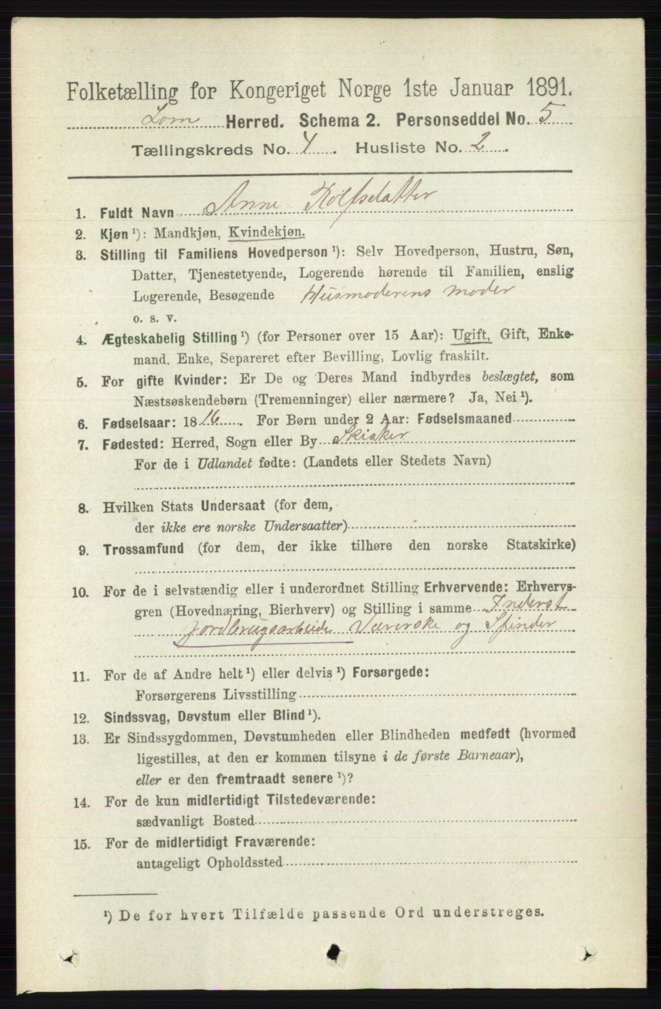 RA, 1891 census for 0514 Lom, 1891, p. 1514