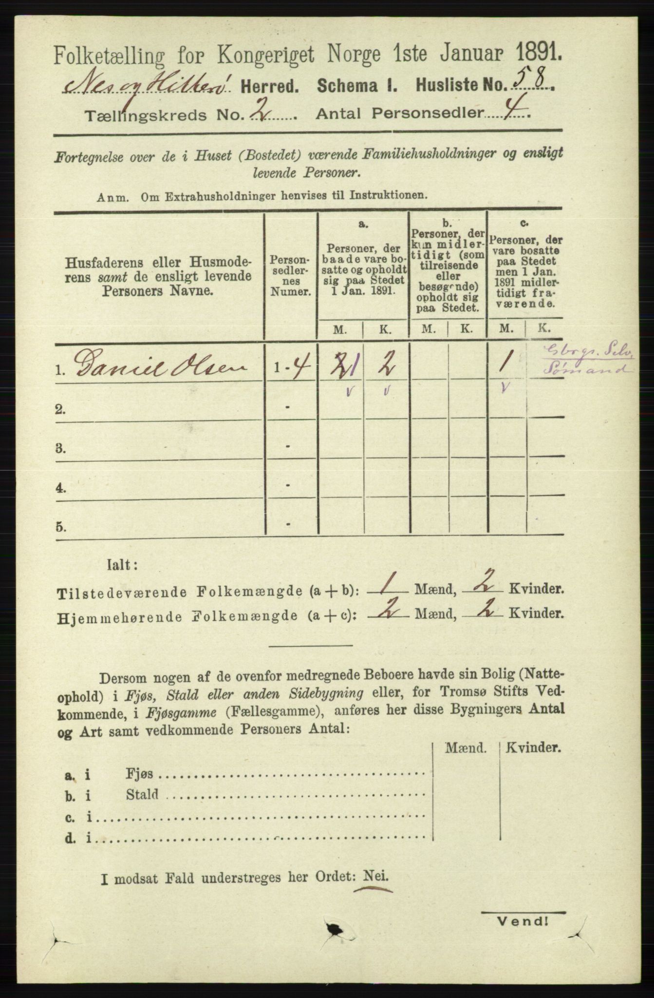 RA, 1891 census for 1043 Hidra og Nes, 1891, p. 529