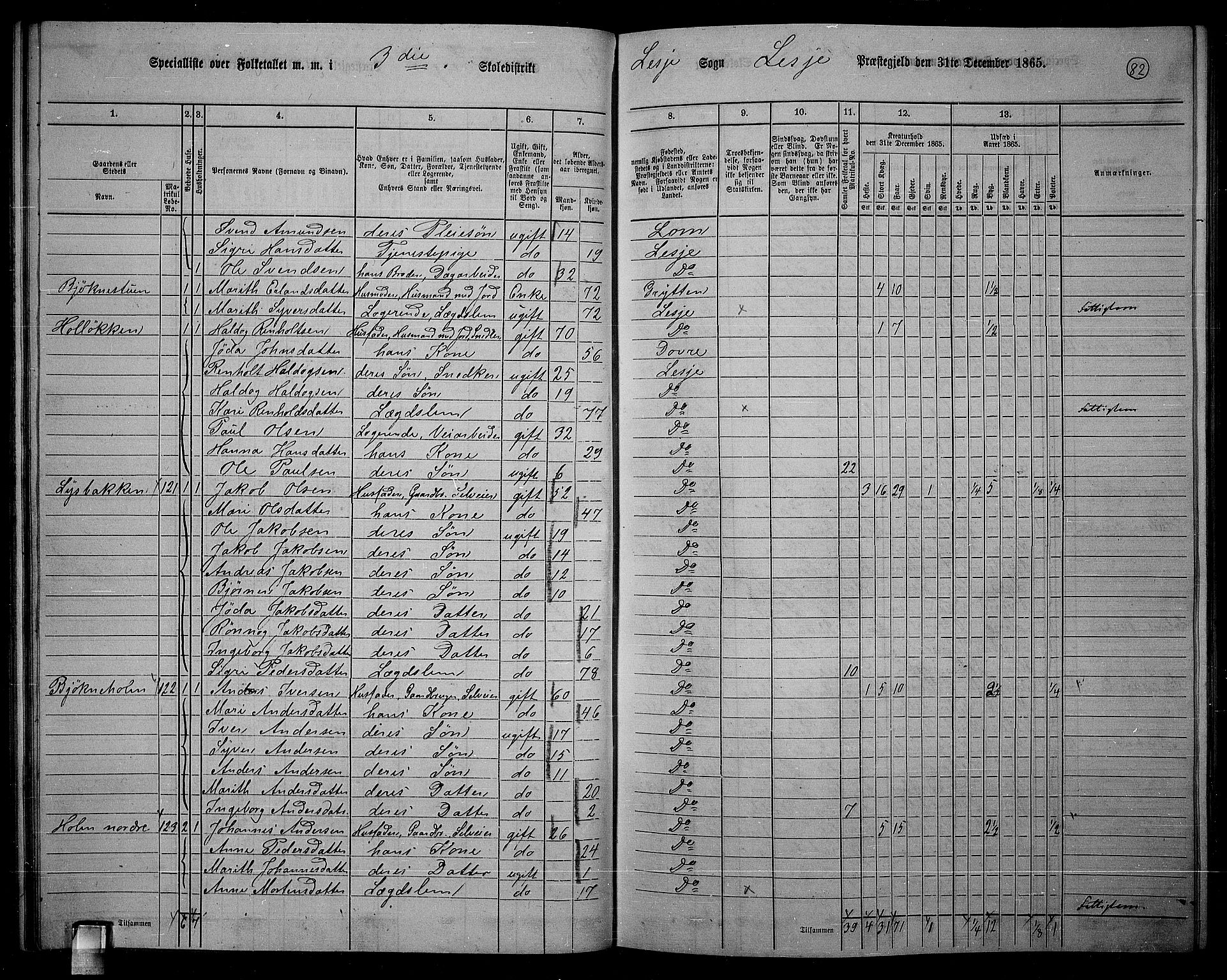 RA, 1865 census for Lesja, 1865, p. 72