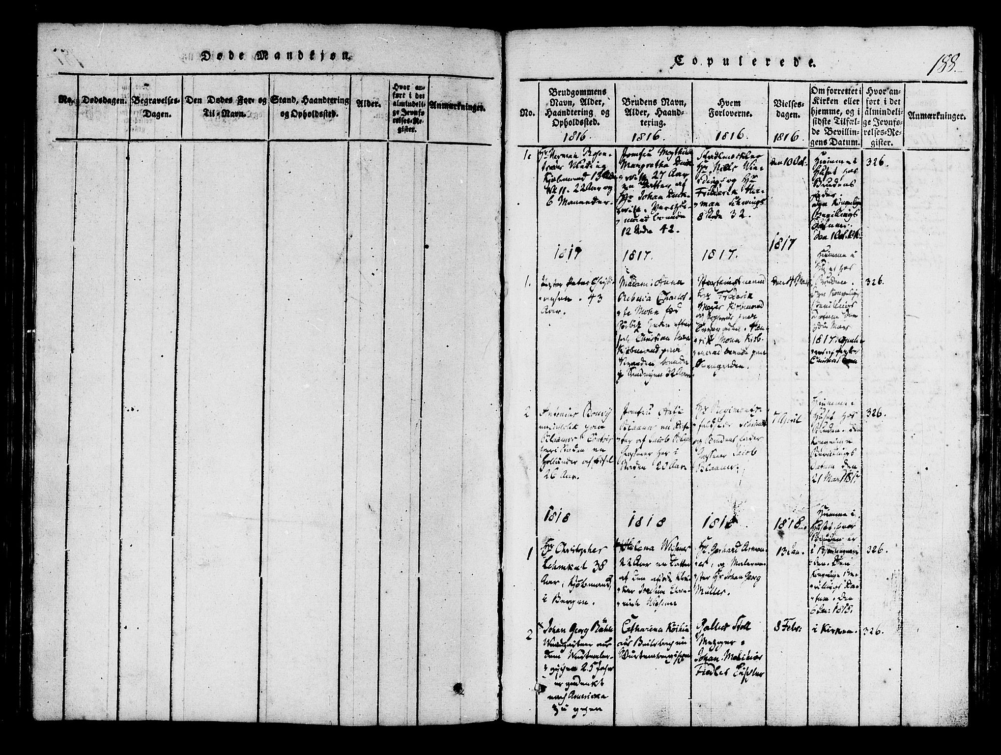 SAB, Mariakirken Sokneprestembete, SAB/A-76901/H/Haa/L0005Parish register (official) no. A 5, 1815-1845, p. 188