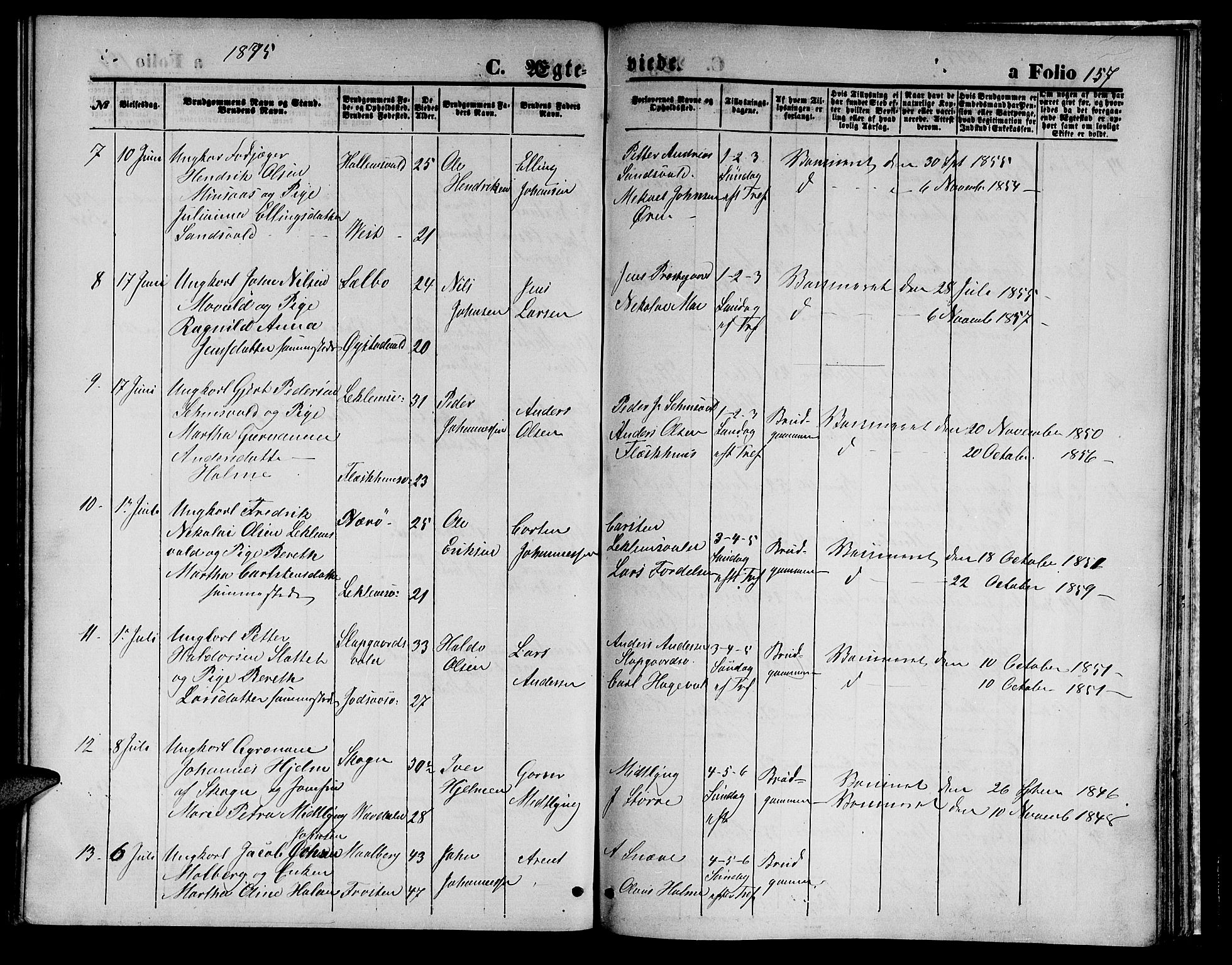 Ministerialprotokoller, klokkerbøker og fødselsregistre - Nord-Trøndelag, AV/SAT-A-1458/723/L0255: Parish register (copy) no. 723C03, 1869-1879, p. 157