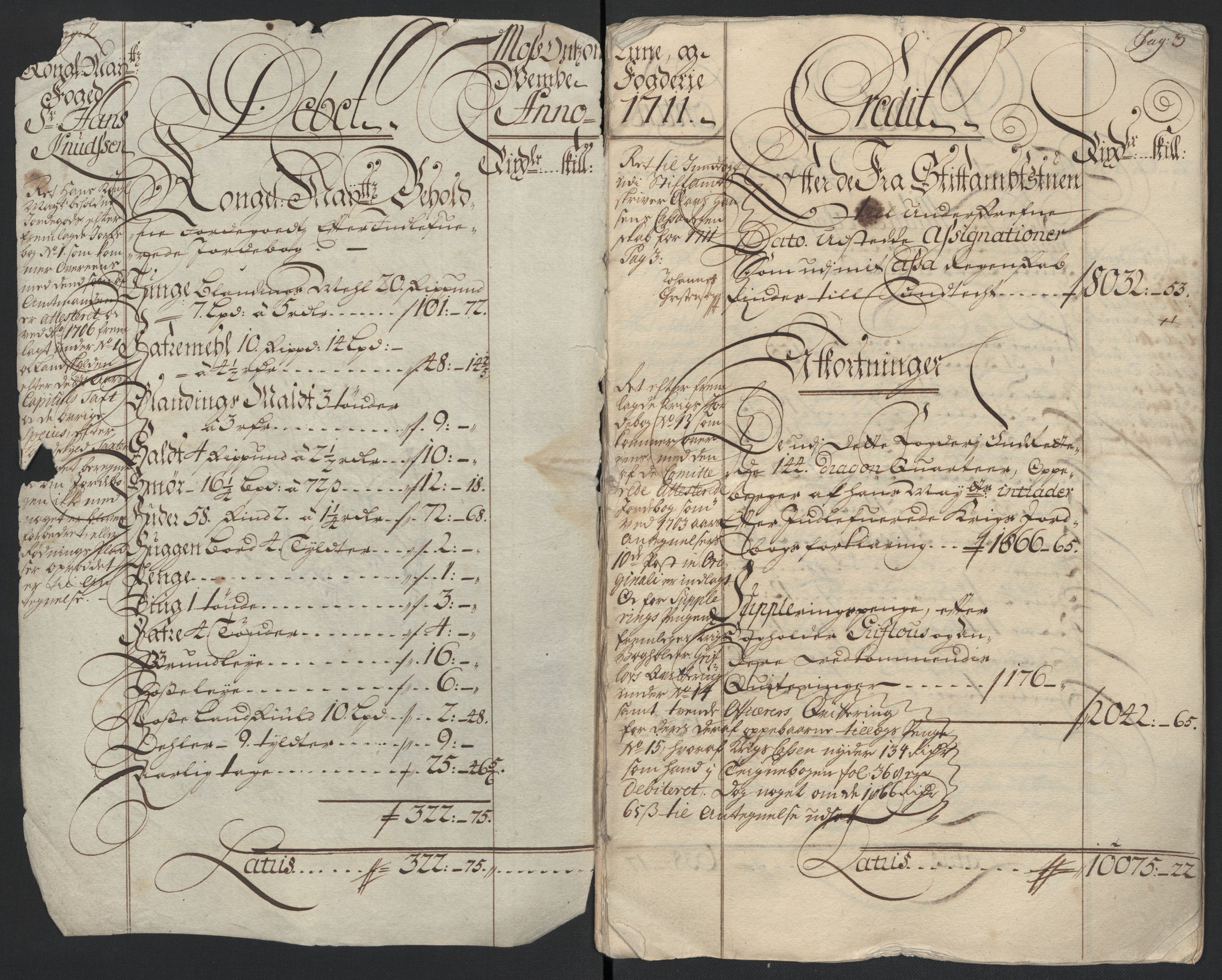 Rentekammeret inntil 1814, Reviderte regnskaper, Fogderegnskap, AV/RA-EA-4092/R04/L0136: Fogderegnskap Moss, Onsøy, Tune, Veme og Åbygge, 1711, p. 4