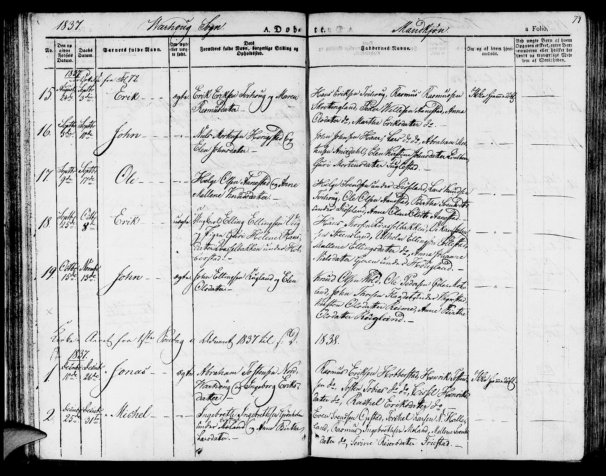 Hå sokneprestkontor, AV/SAST-A-101801/001/30BA/L0004: Parish register (official) no. A 4.1 /2, 1826-1841, p. 74