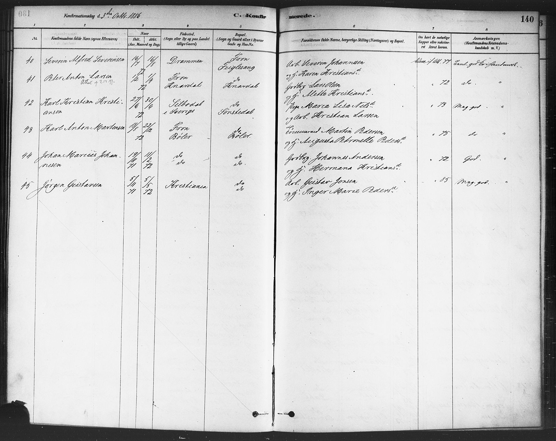 Drøbak prestekontor Kirkebøker, SAO/A-10142a/F/Fc/L0002: Parish register (official) no. III 2, 1878-1891, p. 140