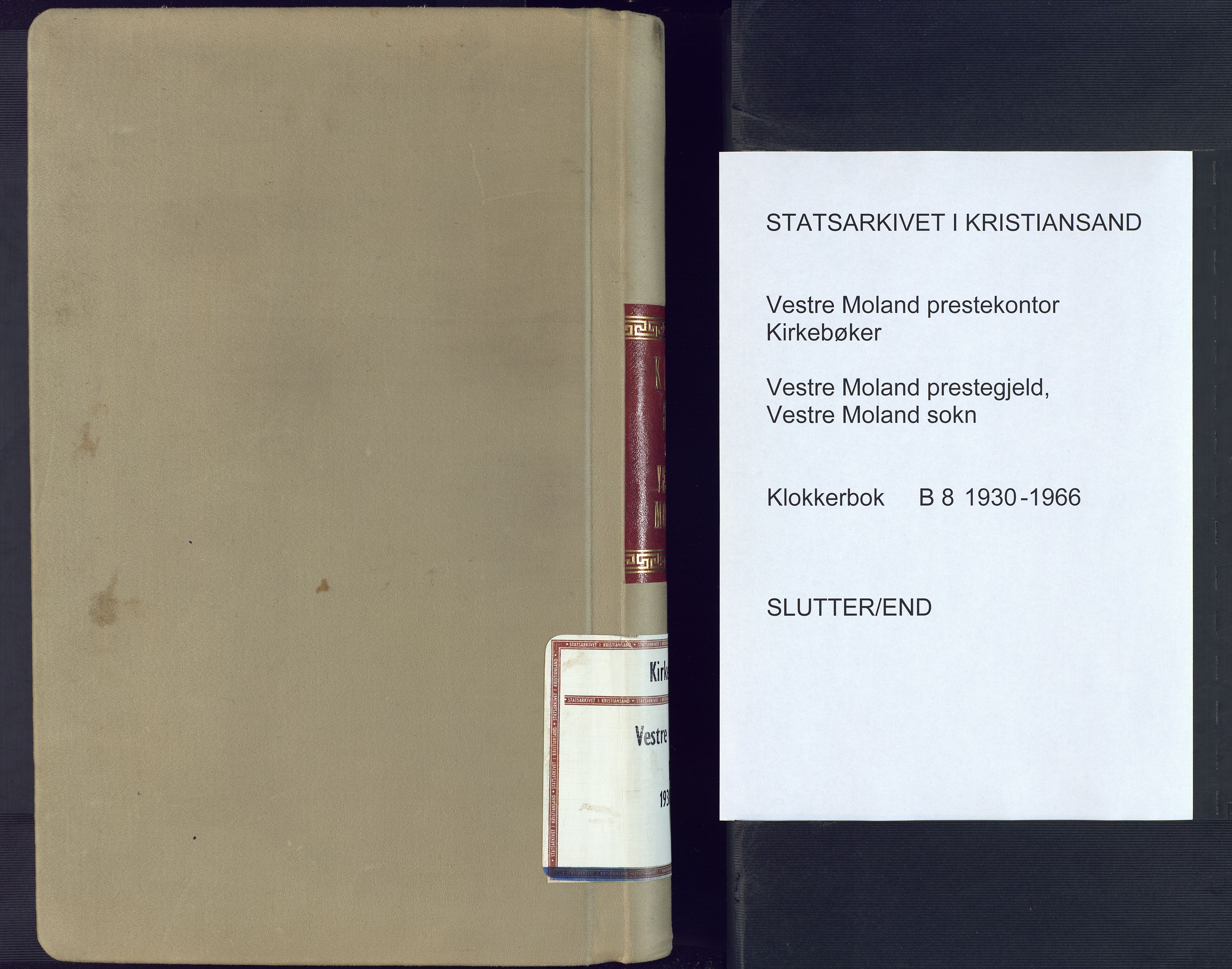 Vestre Moland sokneprestkontor, SAK/1111-0046/F/Fb/Fbb/L0008: Parish register (copy) no. B 8, 1930-1966