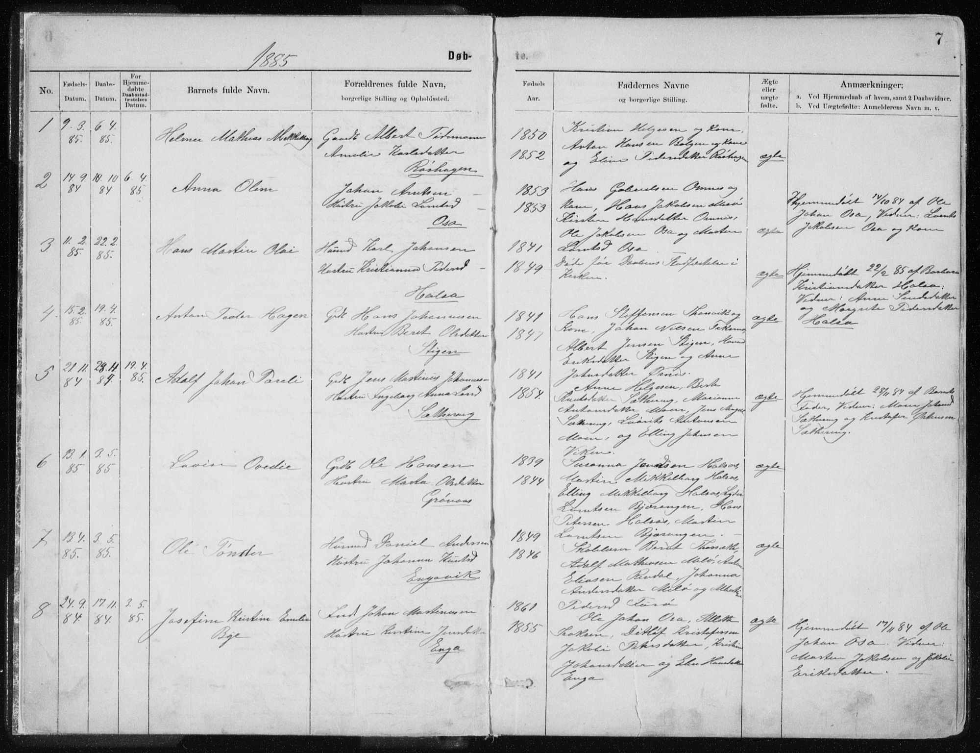 Ministerialprotokoller, klokkerbøker og fødselsregistre - Nordland, SAT/A-1459/843/L0636: Parish register (copy) no. 843C05, 1884-1909, p. 7