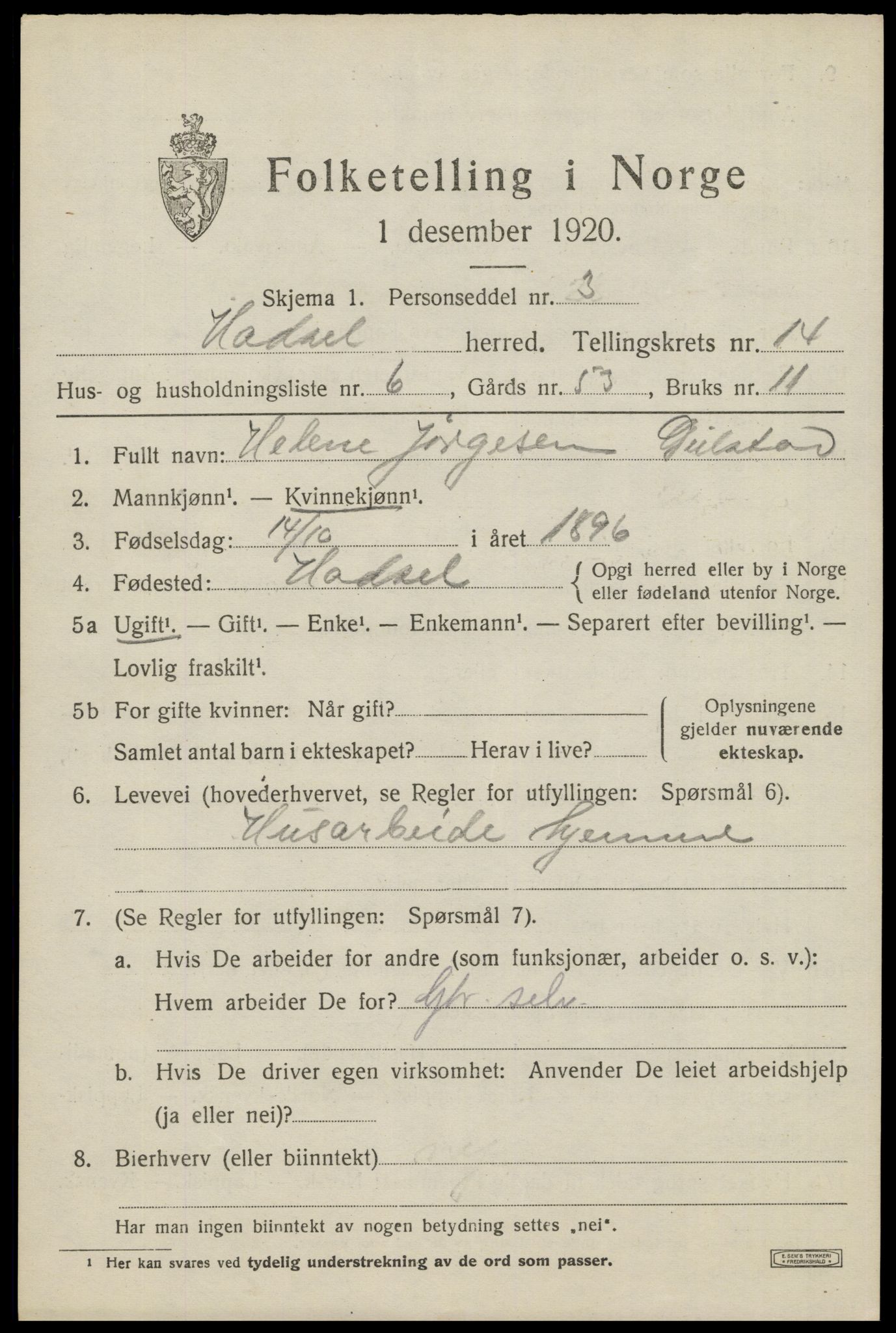 SAT, 1920 census for Hadsel, 1920, p. 11920