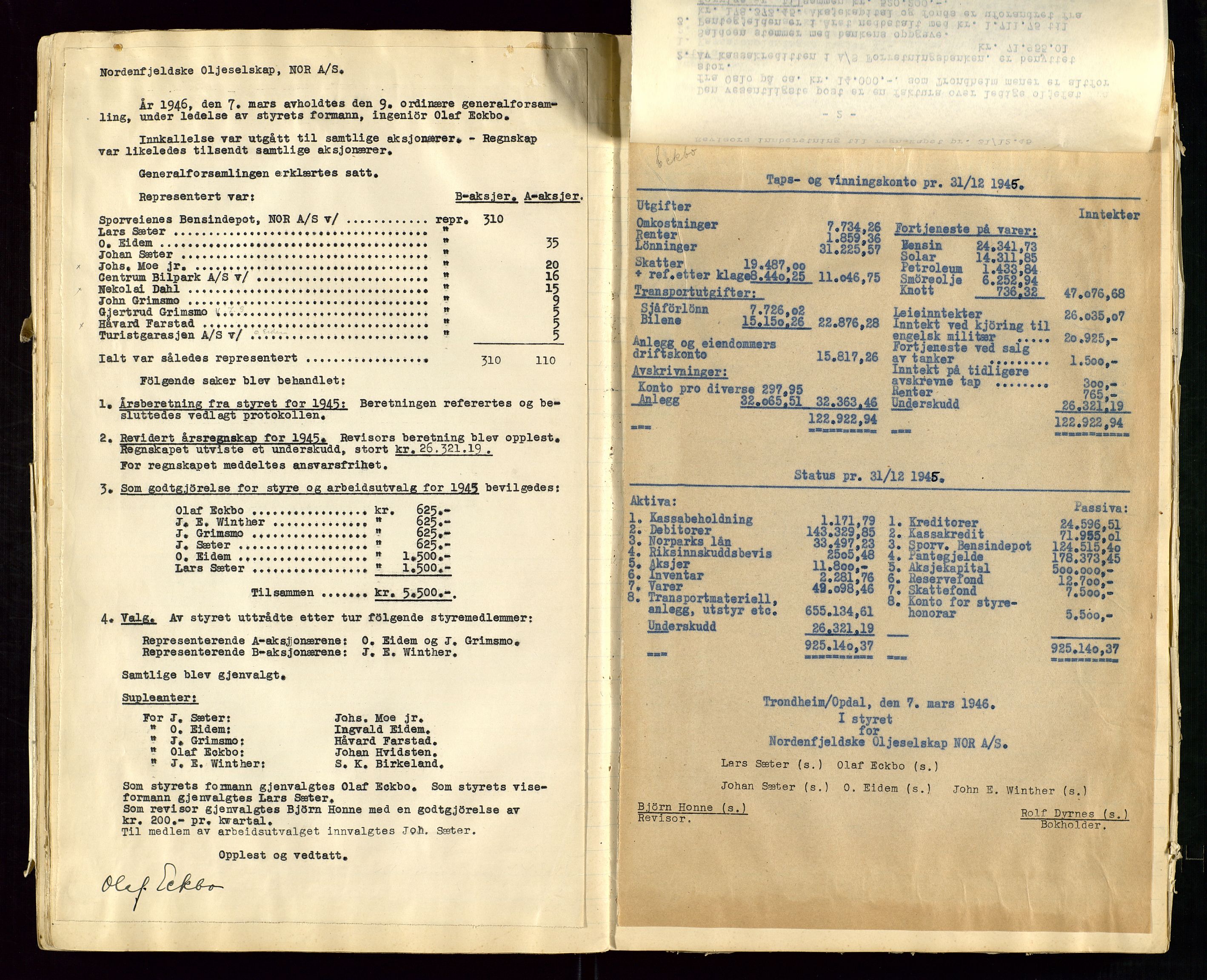 PA 1519 - Nordenfjeldske Oljeselskap, NOR A/S, AV/SAST-A-101924/A/L0001: Styreprotokoll, 1937-1962, p. 63