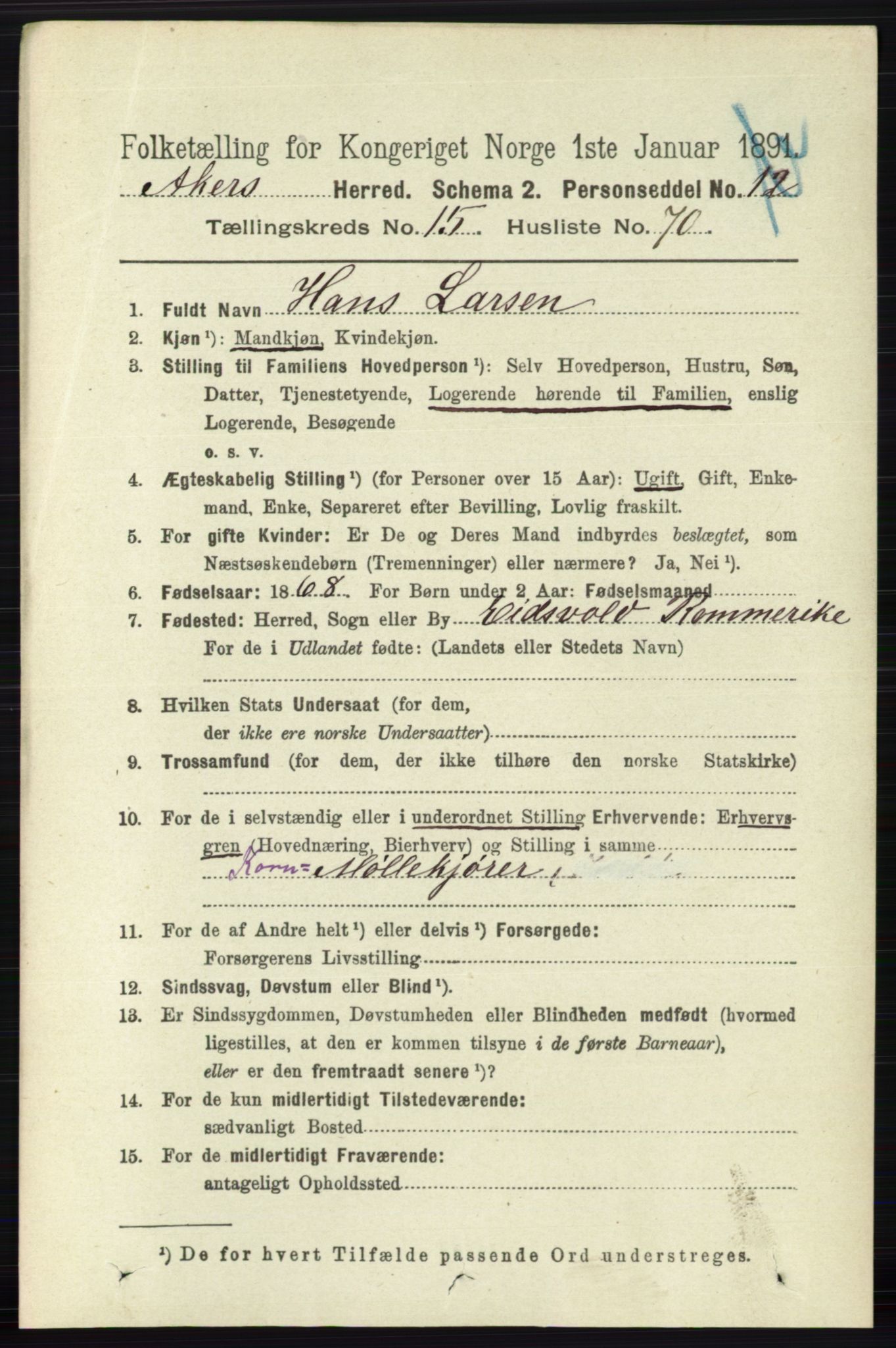 RA, 1891 census for 0218 Aker, 1891, p. 13910