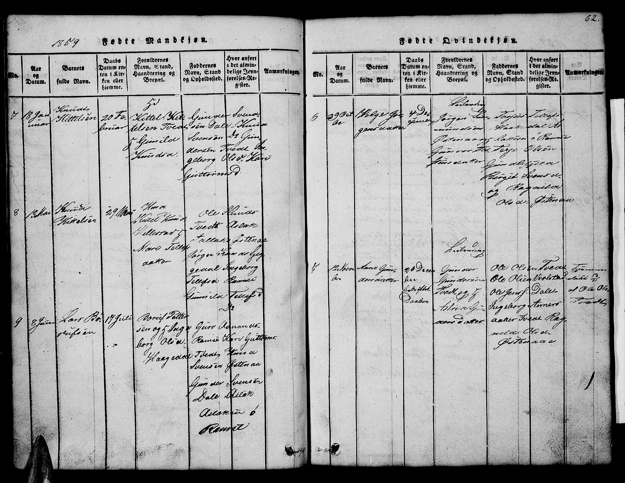 Åmli sokneprestkontor, AV/SAK-1111-0050/F/Fb/Fbb/L0001: Parish register (copy) no. B 1, 1816-1889, p. 62